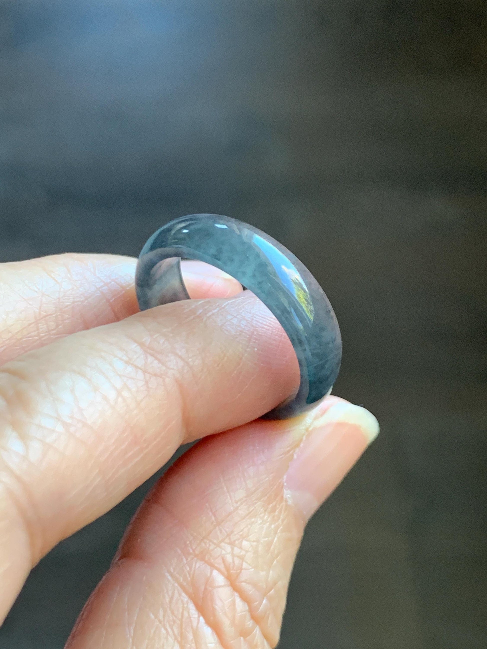 Natural Grade A Guatemalan Icy Highly Translucent Wuji Jade Jadeite Band Ring Size 9 US 天然高冰危乌鸡翡翠戒圈 GWW220A