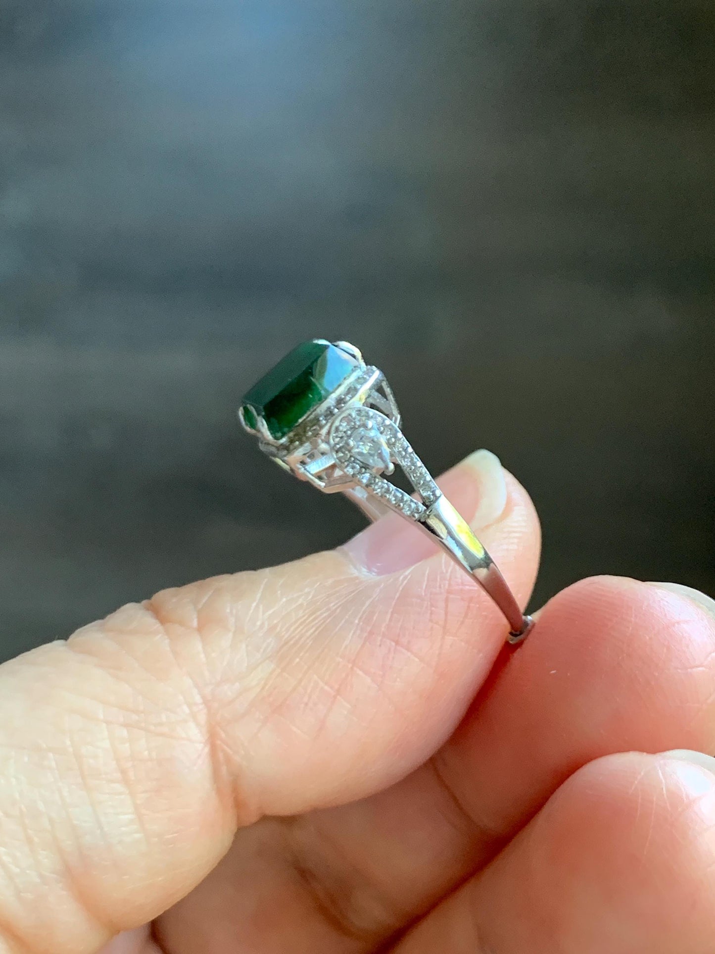 Natural Grade A Guatemalan Icy Highly Translucent Vibrant Green Jade Jadeite Saddle Ring Sterling Silver Adjustable 天然冰危绿翡翠马鞍银镶戒指 WLA248A