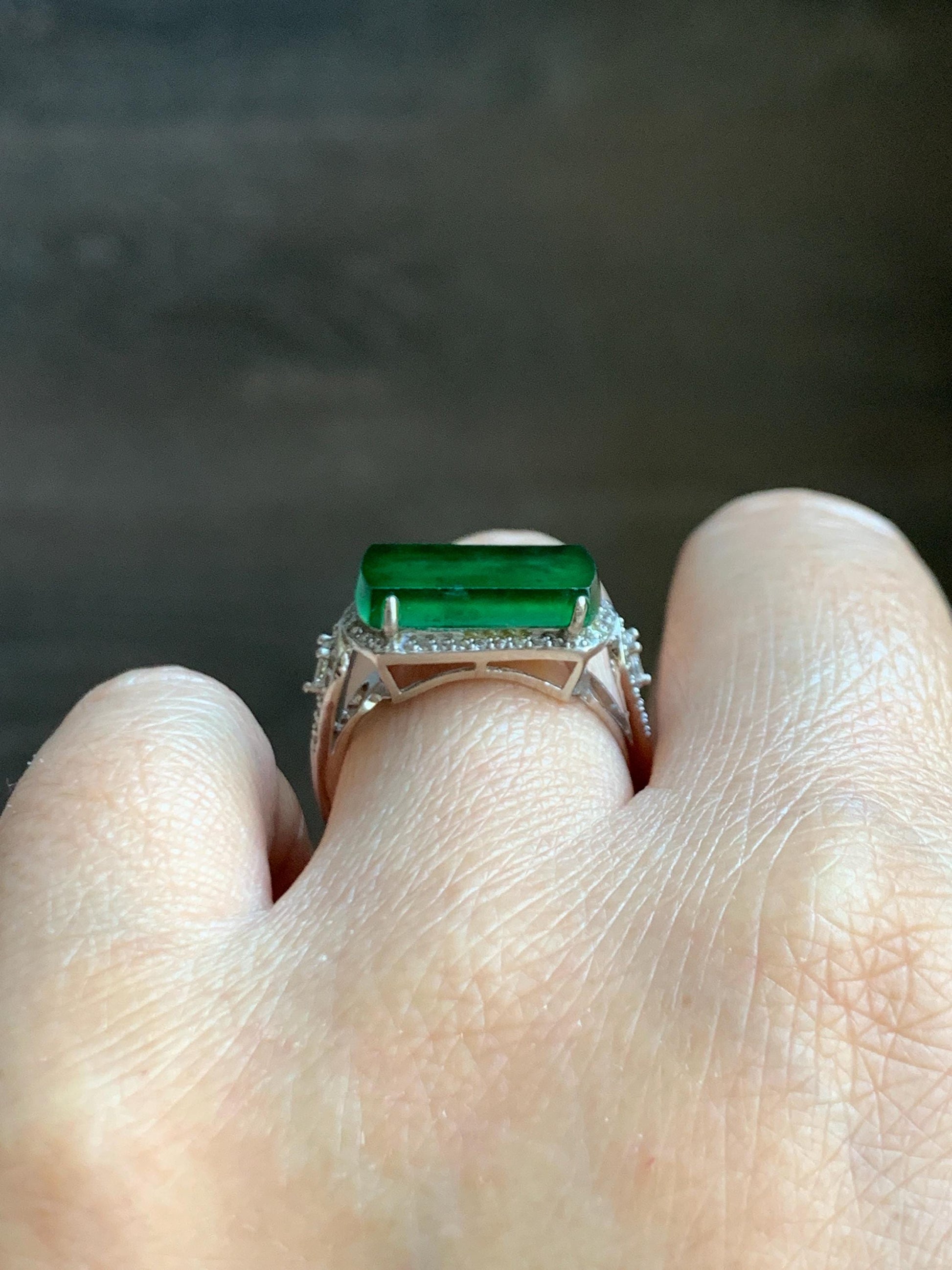 Natural Grade A Guatemalan Icy Highly Translucent Vibrant Green Jade Jadeite Saddle Ring Sterling Silver Adjustable 天然冰危绿翡翠马鞍银镶戒指 WLA248A