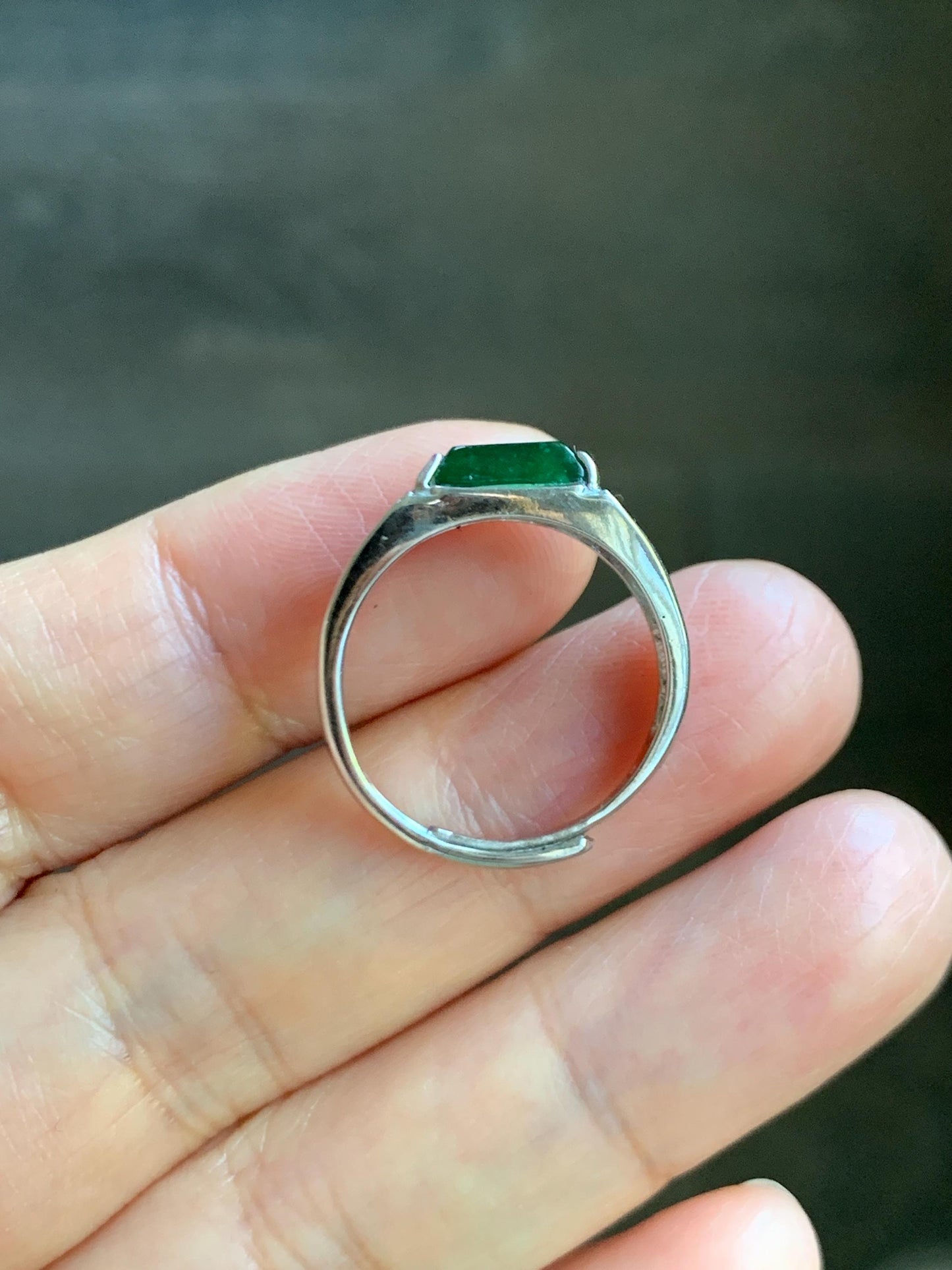 Natural Grade A Guatemalan Icy Highly Translucent Vibrant Green Jade Jadeite Saddle Ring Sterling Silver Adjustable 天然冰危绿翡翠马鞍银镶戒指 WLA248B