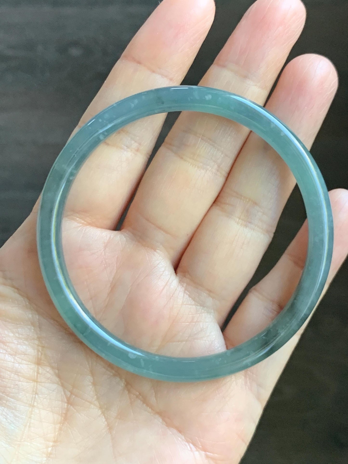 Certified Natural Grade A Guatemalan Icy Translucent Light Teal Wuji Jade Jadeite Slim Bangle 57.58mm 7.11” 18g 天然危晴蓝飘乌鸡翡翠细圆条手镯 727
