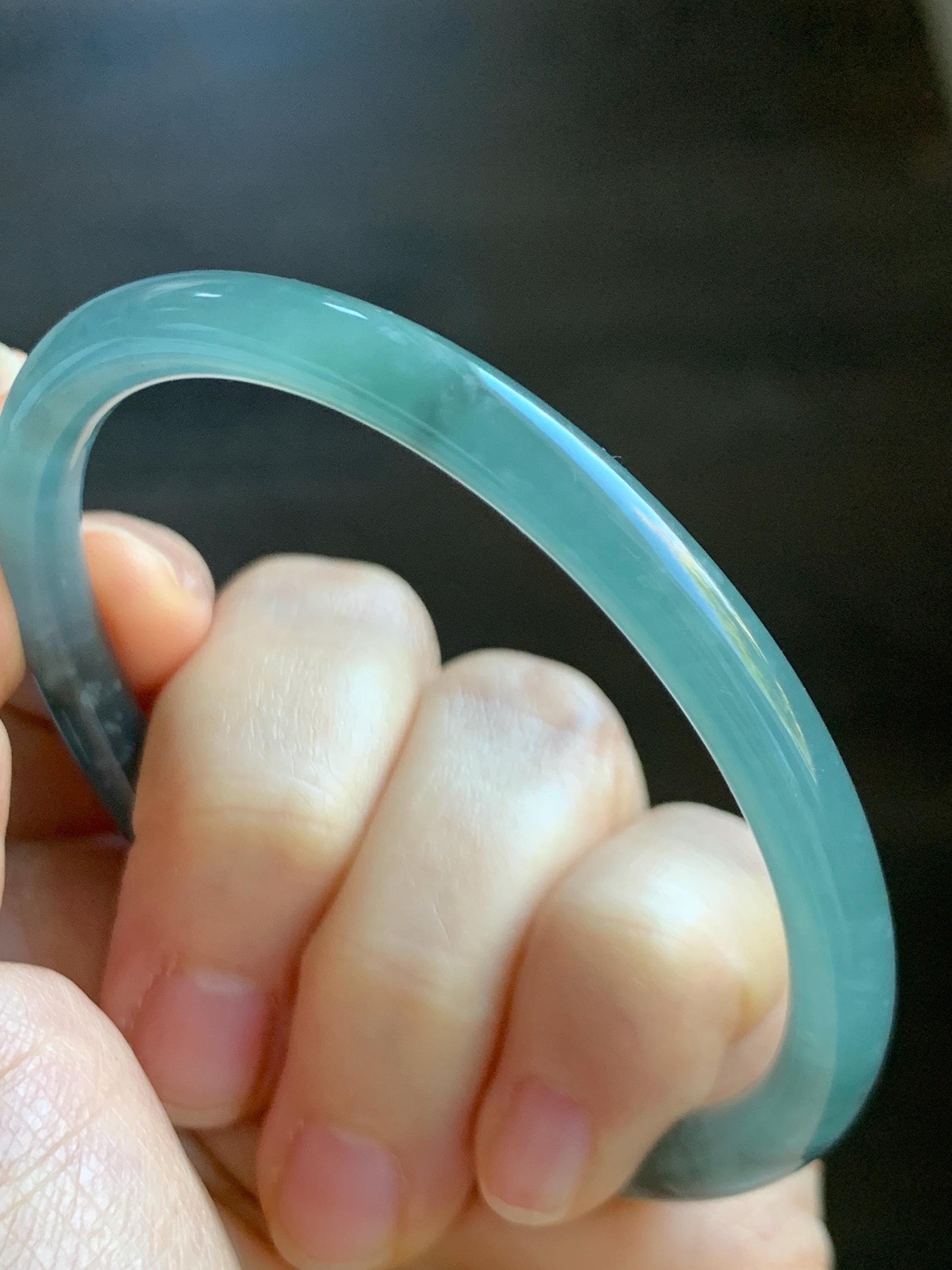 Certified Natural Grade A Guatemalan Icy Translucent Light Teal Wuji Jade Jadeite Slim Bangle 57.58mm 7.11” 18g 天然危晴蓝飘乌鸡翡翠细圆条手镯 727