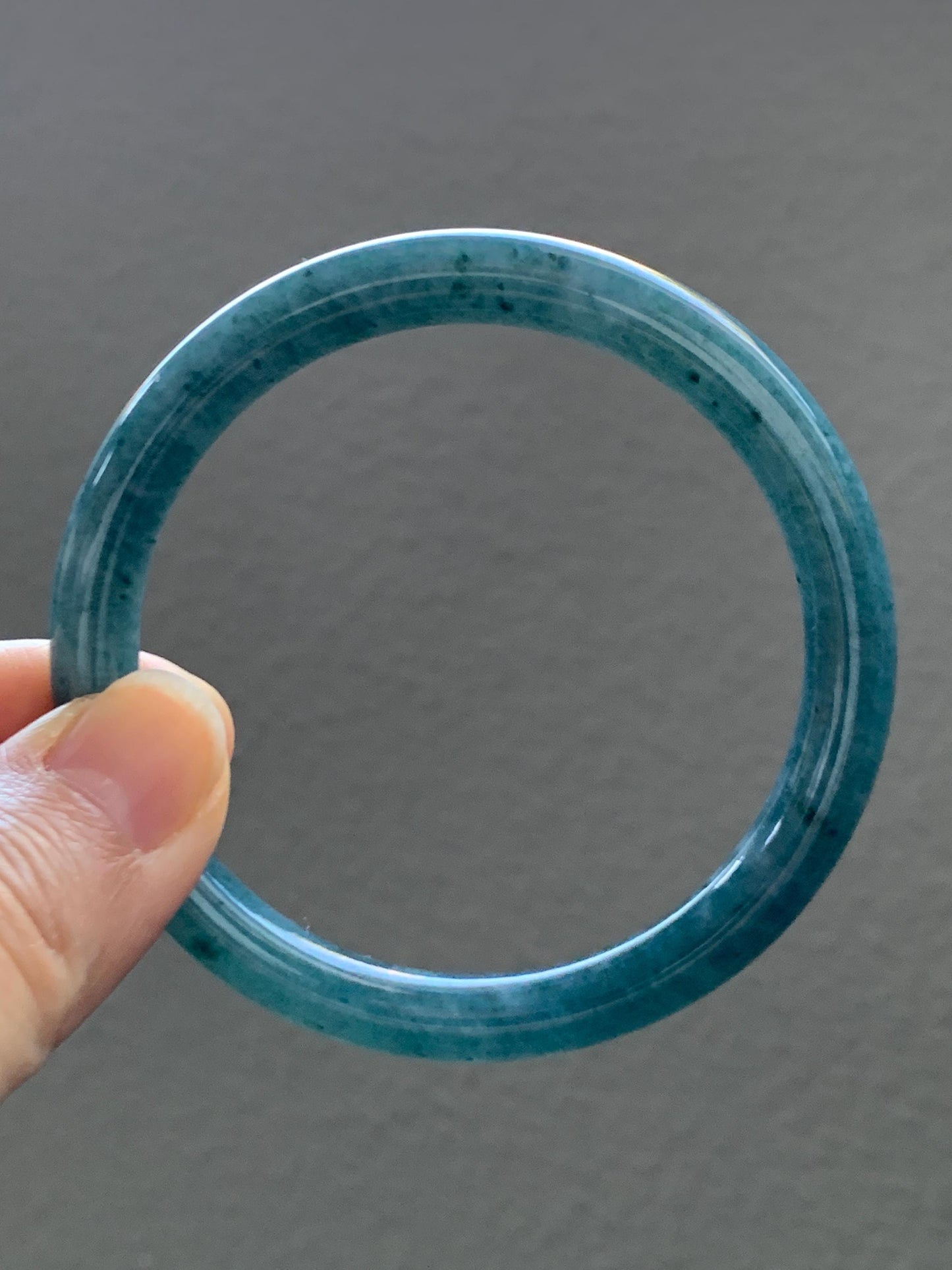 Certified Natural Grade A Guatemalan Icy Translucent Dark Aegean Blue Marbled Jade Jadeite Bangle Bracelet 56.96mm 7” 33g 天然冰危蓝飘花翡翠圆条手镯 723