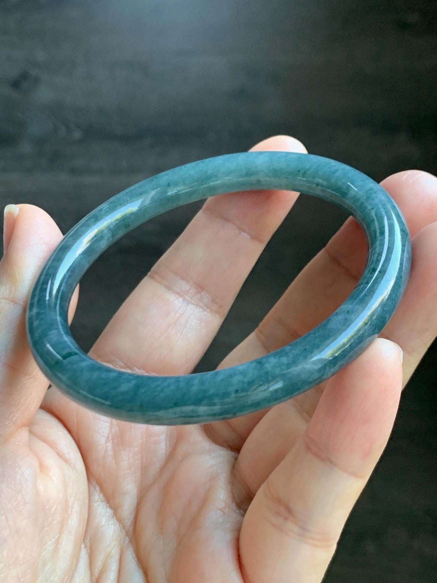 Certified Natural Grade A Guatemalan Icy Translucent Dark Aegean Blue Marbled Jade Jadeite Bangle Bracelet 56.96mm 7” 33g 天然冰危蓝飘花翡翠圆条手镯 723