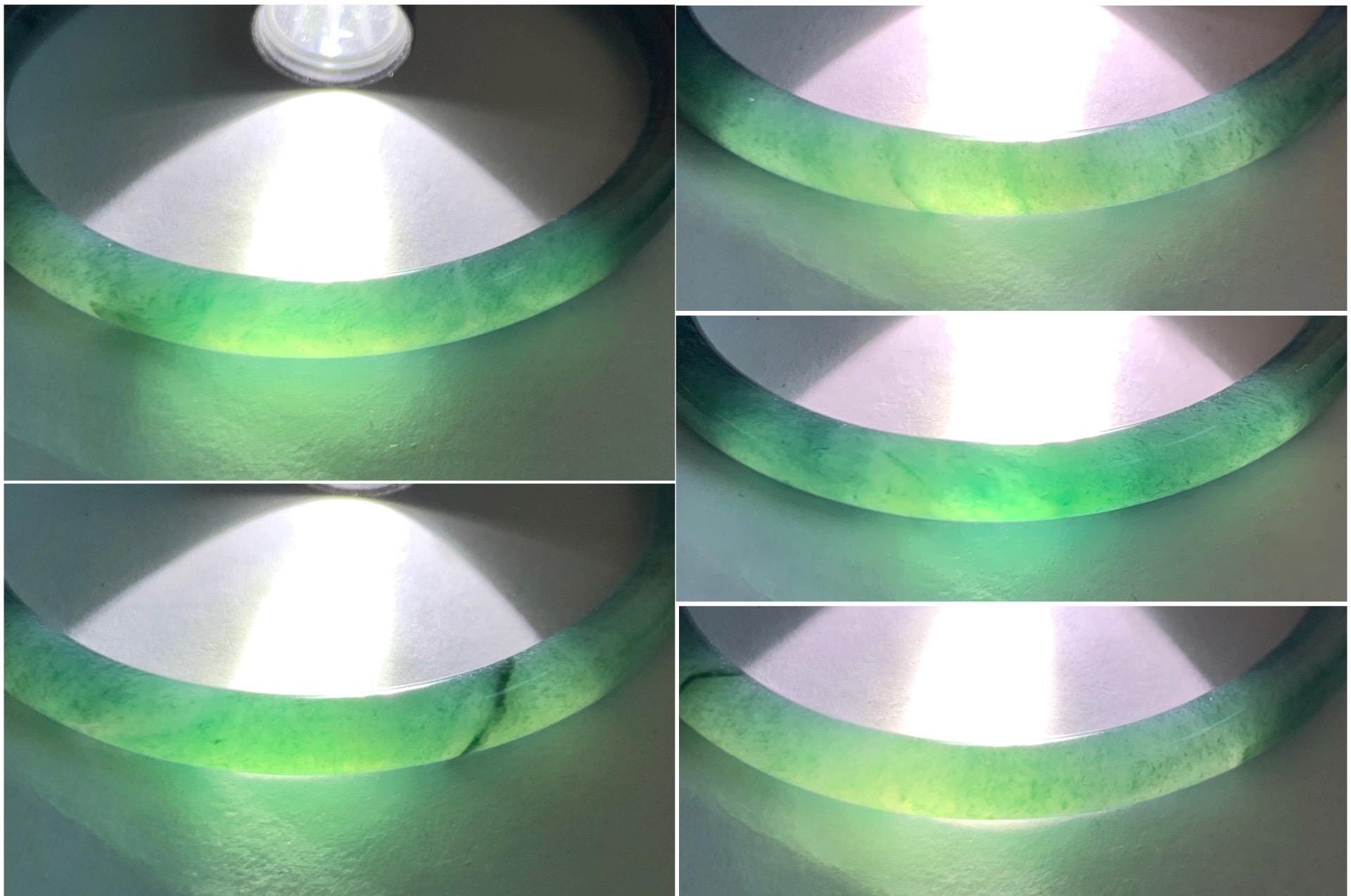 Certified Natural Grade A Guatemalan Icy Highly Translucent Dark Teal Green Jade Jadeite Slim Bangle 57.46mm 7.1” 18.7g 天然冰胶危深蓝绿翡翠细圆条手镯 282