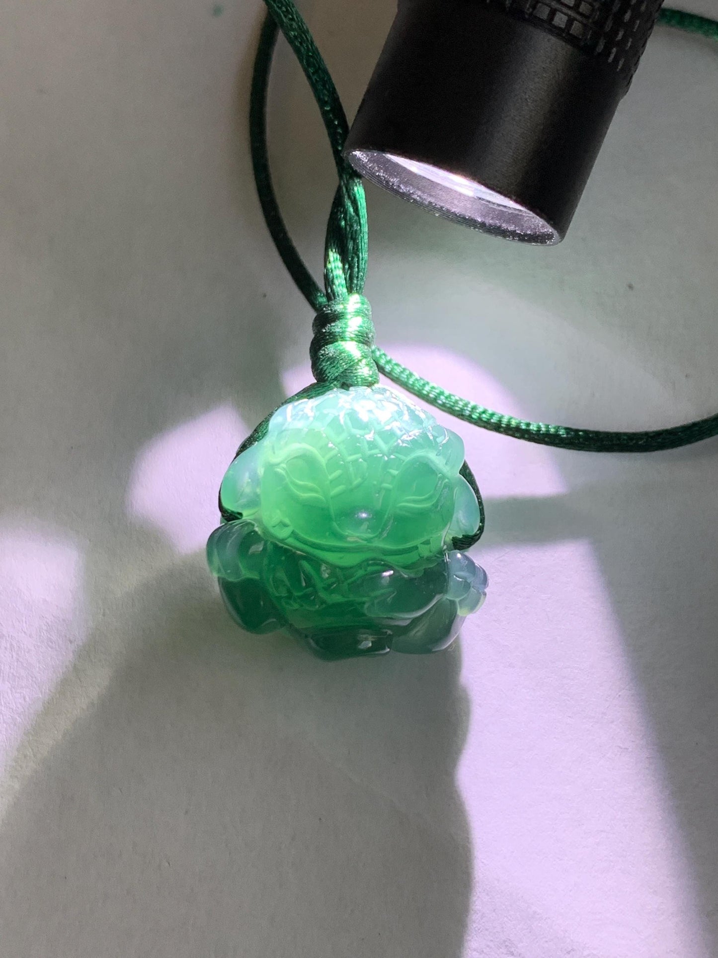 Natural Grade A Guatemalan Icy Translucent Dark Teal Blue Jade Jadeite Baby Dragon Ball Pendant Rope Necklace 26” 天然老种冰胶危深蓝翡翠龙宝宝吊坠 LBZ264B