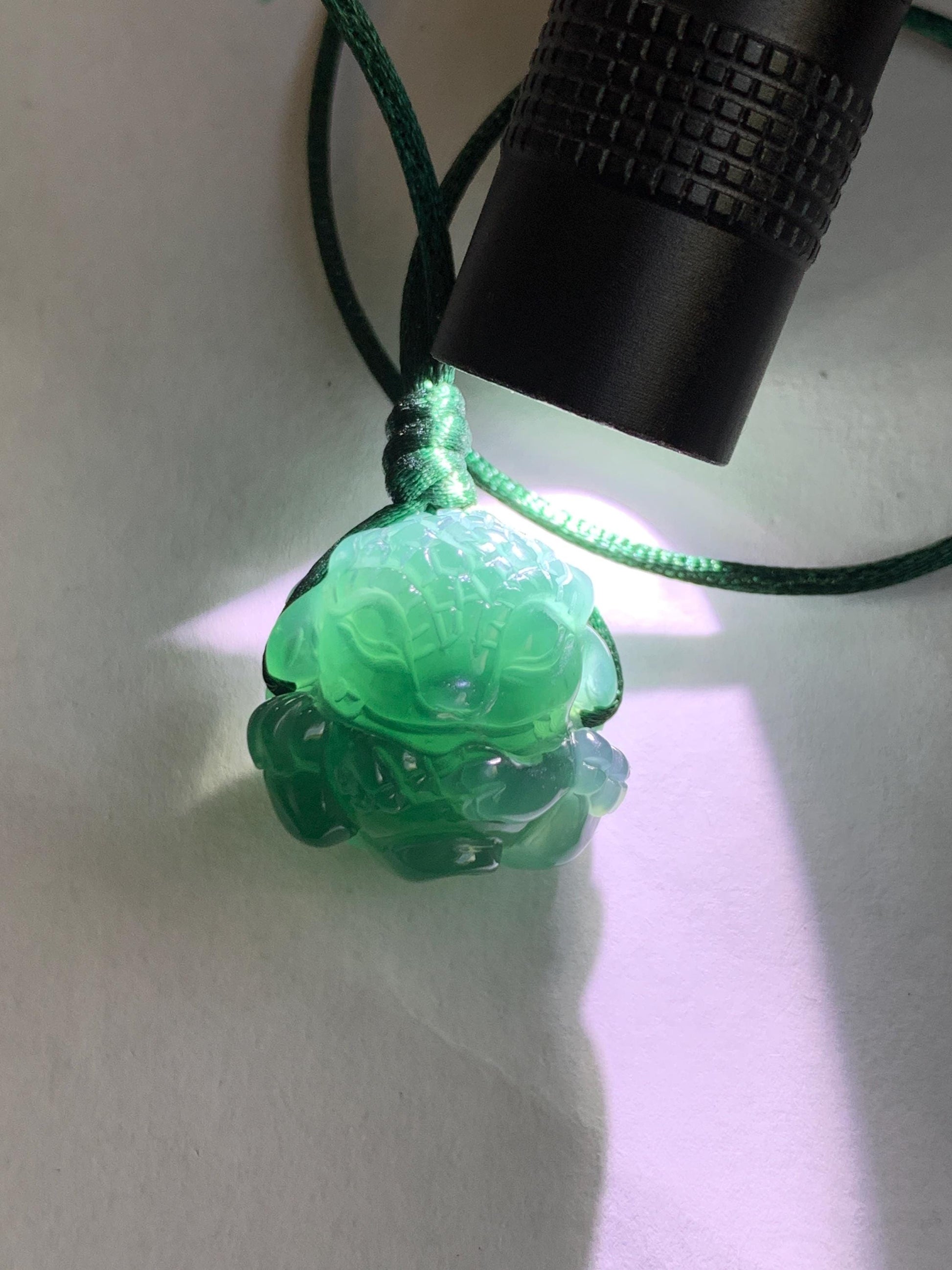 Natural Grade A Guatemalan Icy Translucent Dark Teal Blue Jade Jadeite Baby Dragon Ball Pendant Rope Necklace 26” 天然老种冰胶危深蓝翡翠龙宝宝吊坠 LBZ264B