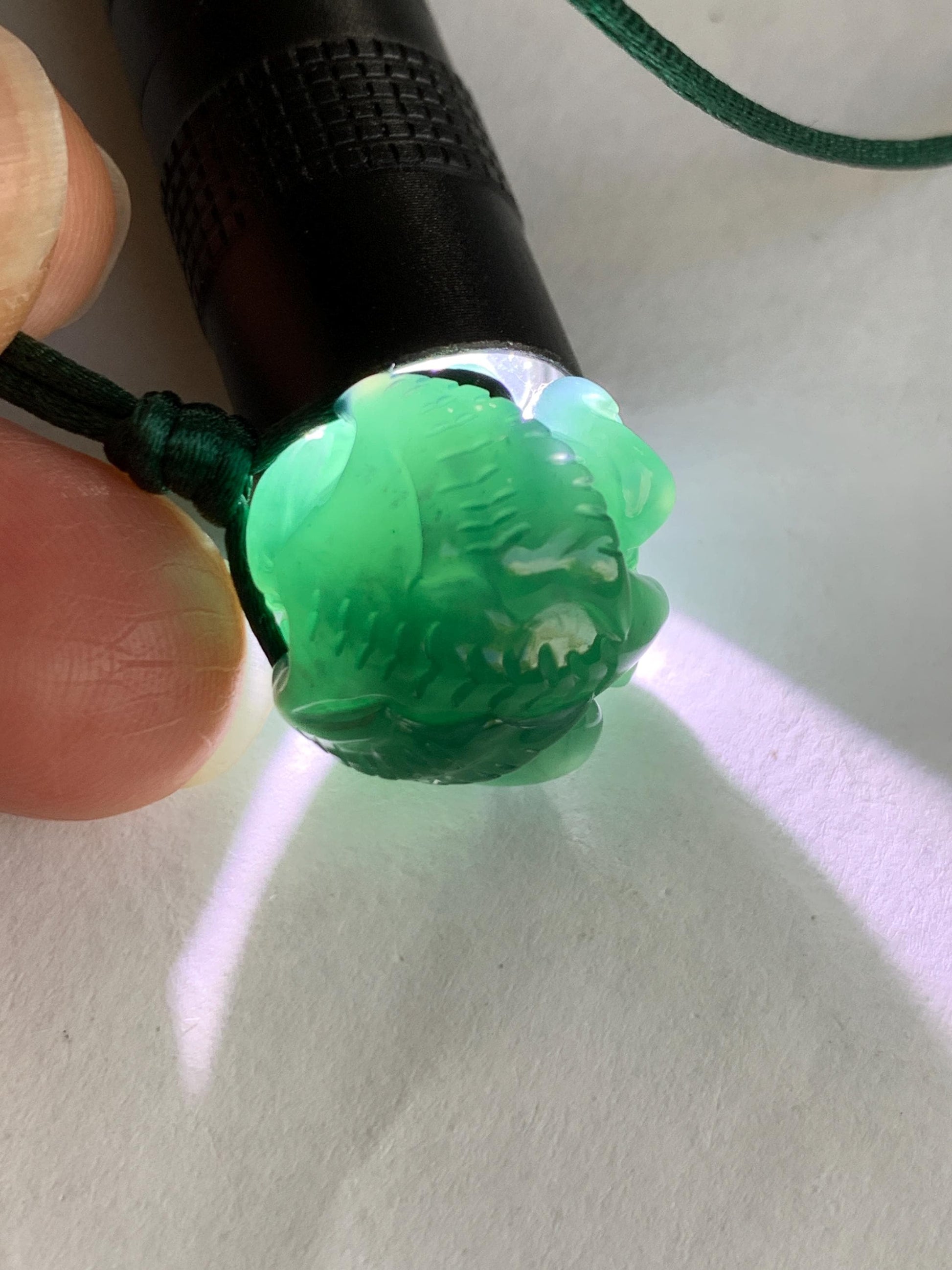 Natural Grade A Guatemalan Icy Translucent Dark Teal Blue Jade Jadeite Baby Dragon Ball Pendant Rope Necklace 26” 天然老种冰胶危深蓝翡翠龙宝宝吊坠 LBZ264B