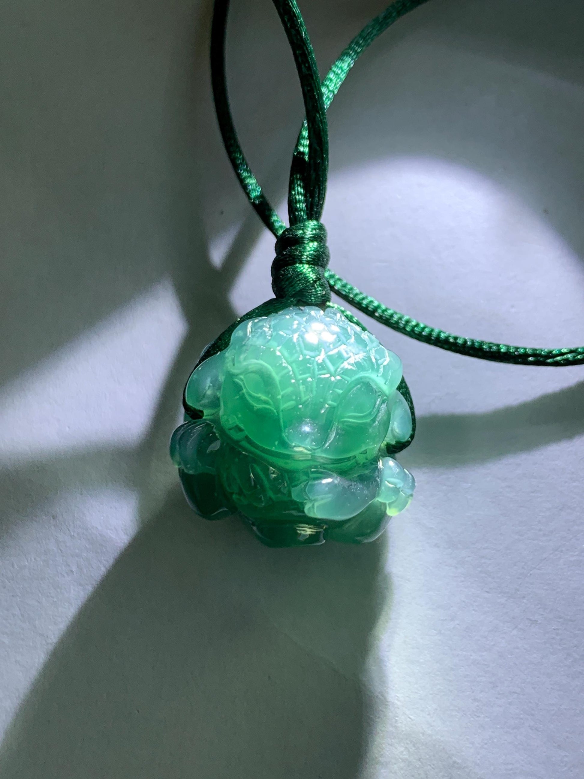 Natural Grade A Guatemalan Icy Translucent Dark Teal Blue Jade Jadeite Baby Dragon Ball Pendant Rope Necklace 26” 天然老种冰胶危深蓝翡翠龙宝宝吊坠 LBZ264B