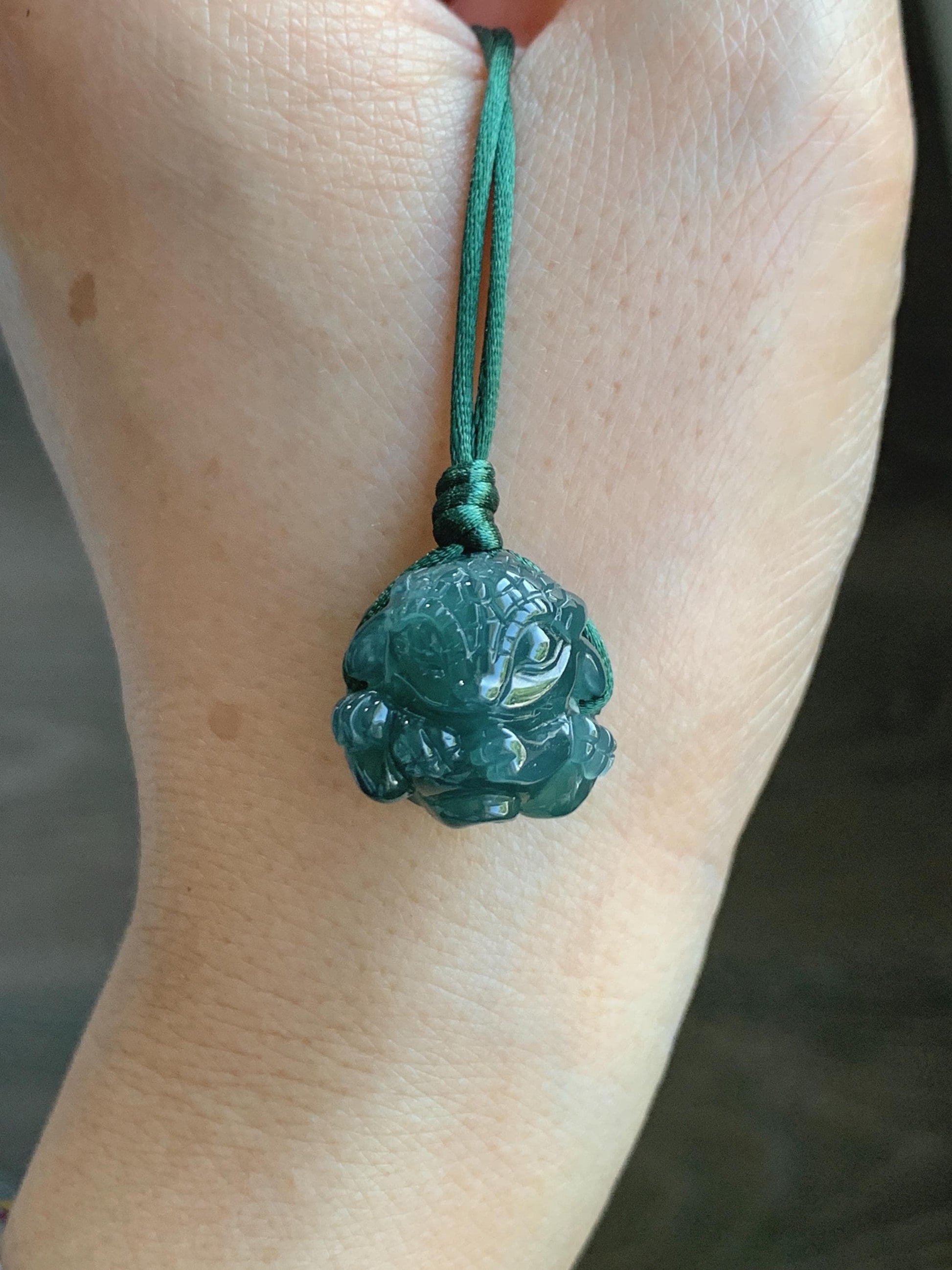 Natural Grade A Guatemalan Icy Translucent Dark Teal Blue Jade Jadeite Baby Dragon Ball Pendant Rope Necklace 26” 天然老种冰胶危深蓝翡翠龙宝宝吊坠 LBZ264B