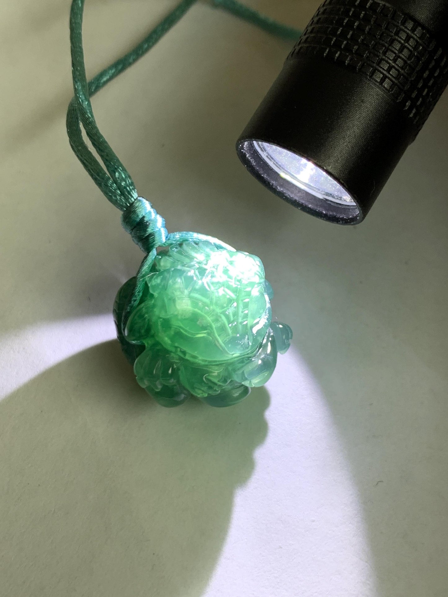 Natural Grade A Guatemalan Icy Translucent Dark Teal Blue Jade Jadeite Baby Dragon Ball Pendant Rope Necklace 26” 天然老种冰胶危深蓝翡翠龙宝宝吊坠 LBZ264A