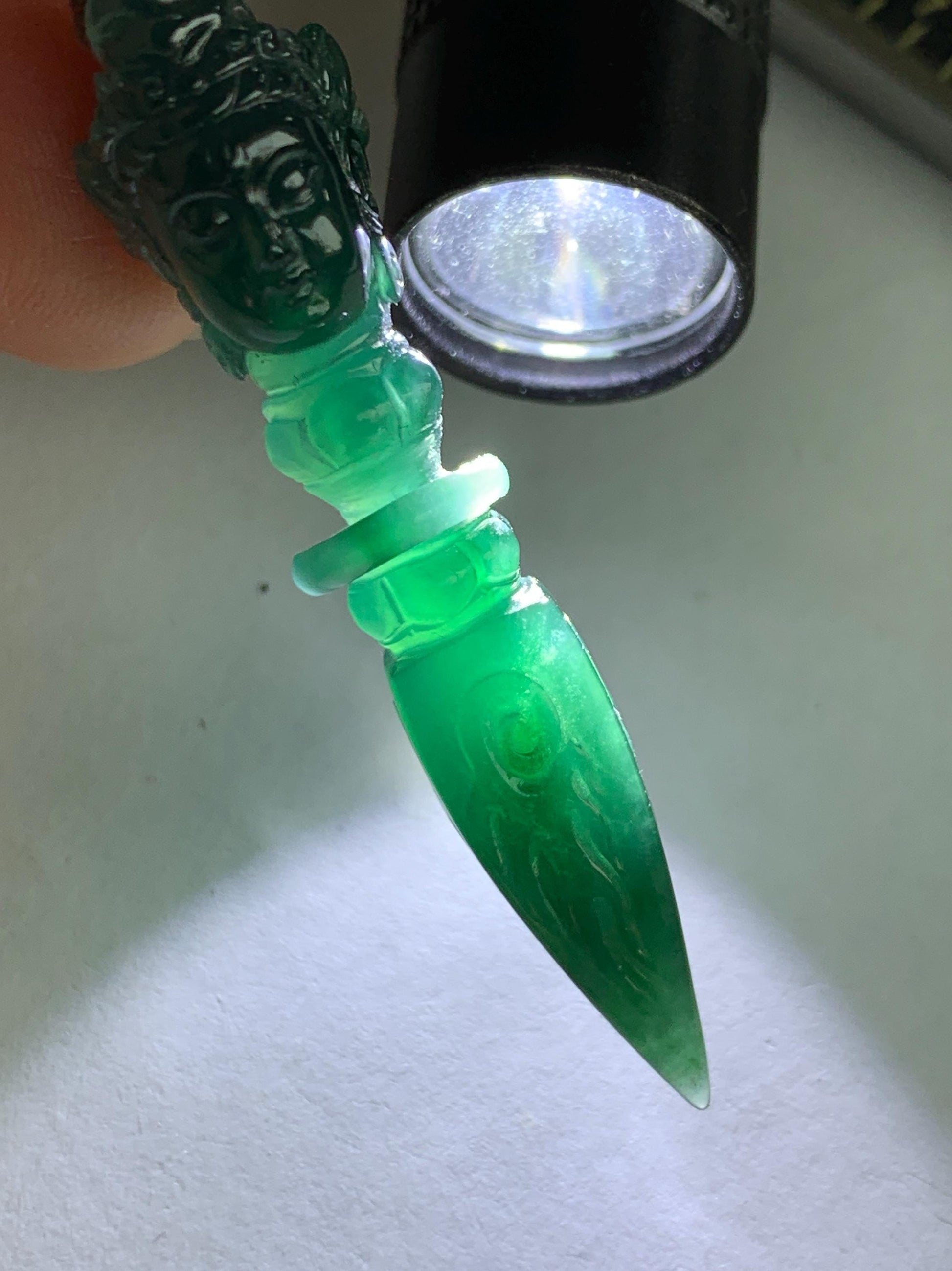 Natural Grade A Guatemalan Icy Translucent Dark Teal Blue Jade Jadeite Carved Vajra Pendant Rope Necklace 25” 7g 天然冰危蓝绿翡翠降魔杵吊坠项链 XMC238