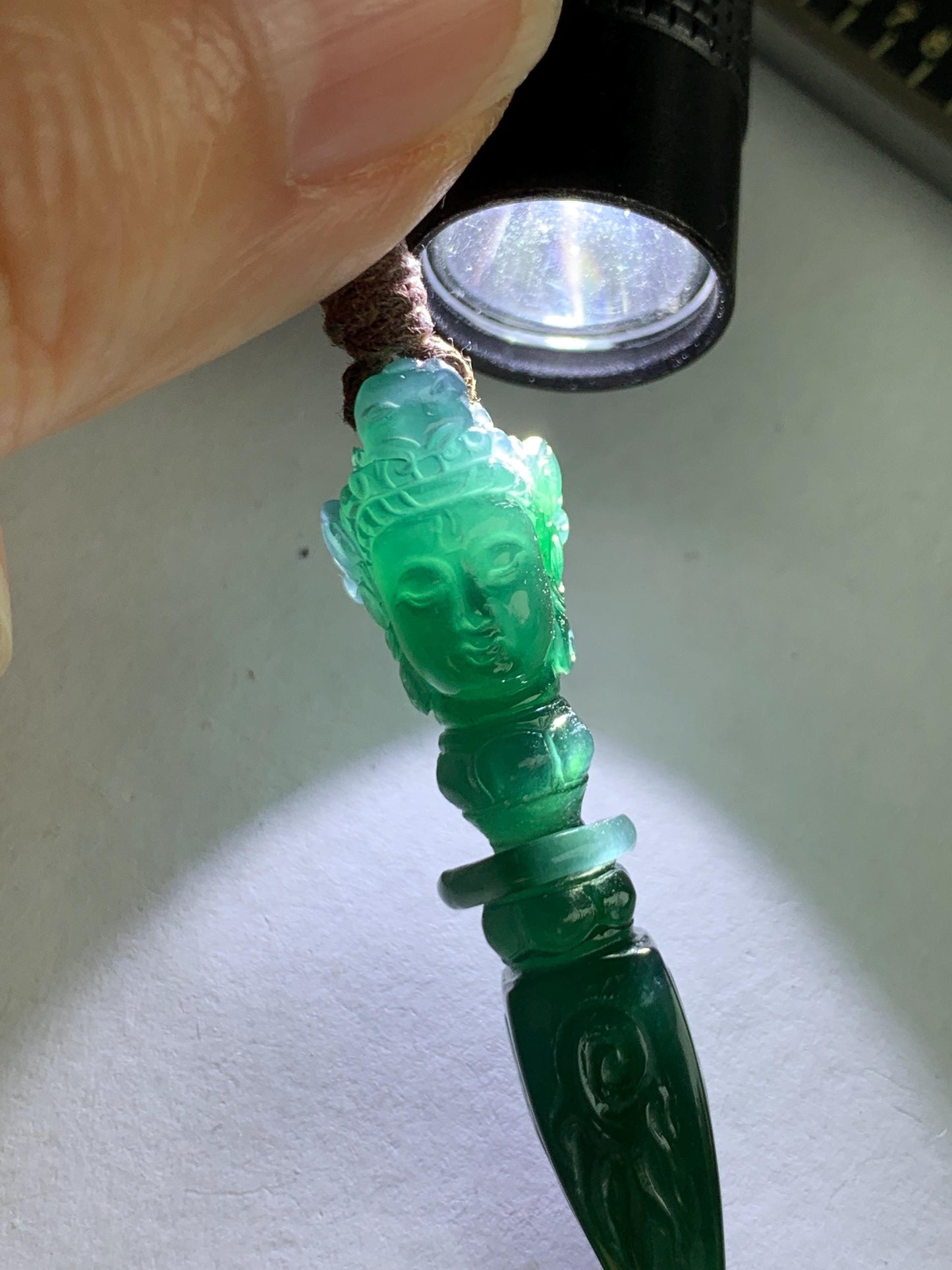 Natural Grade A Guatemalan Icy Translucent Dark Teal Blue Jade Jadeite Carved Vajra Pendant Rope Necklace 25” 7g 天然冰危蓝绿翡翠降魔杵吊坠项链 XMC238