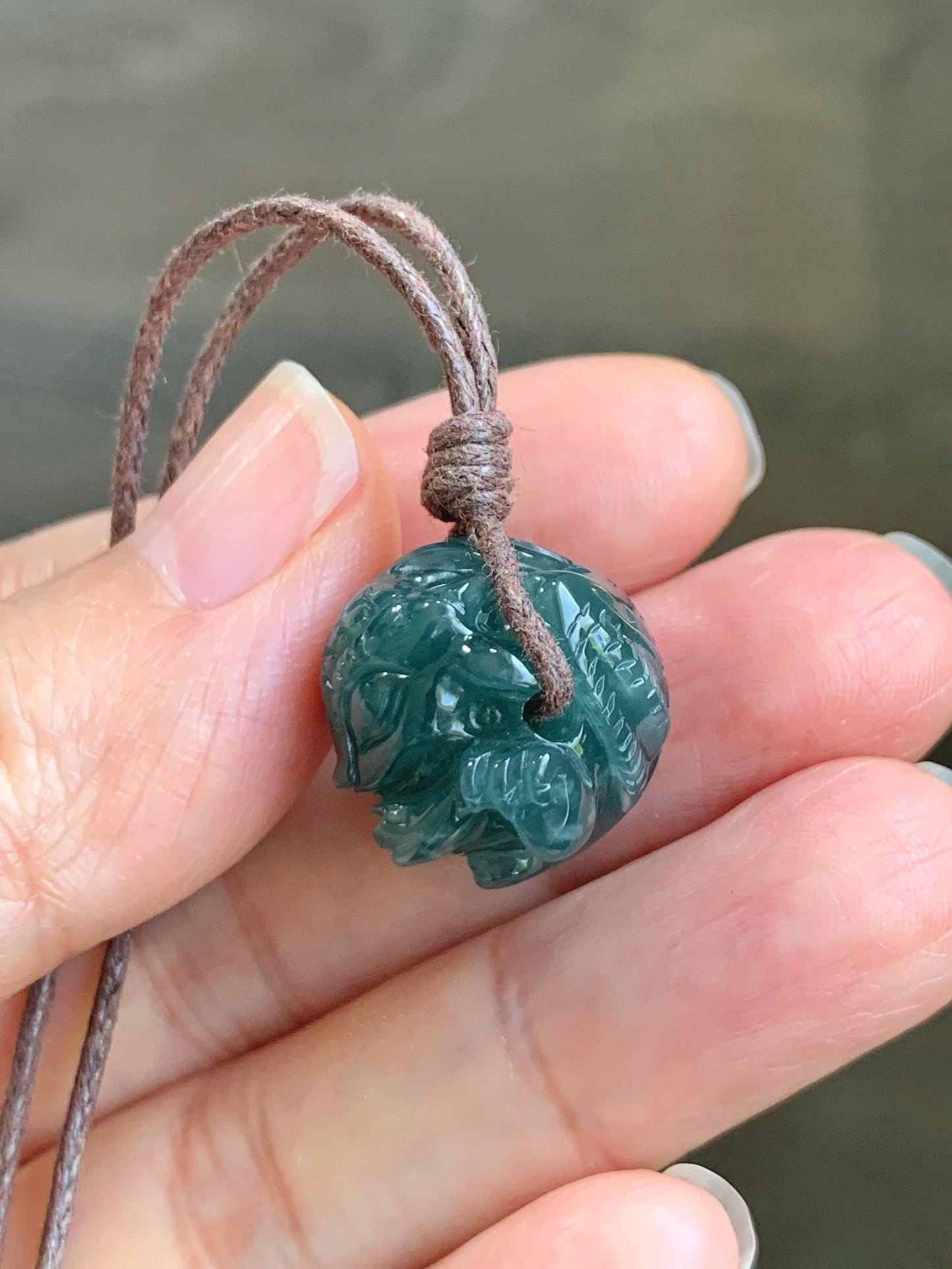Natural Grade A Guatemalan Icy Translucent Dark Teal Blue Jade Jadeite Baby Dragon Ball Pendant Rope Necklace 26” 天然老种冰胶危深蓝翡翠龙宝宝吊坠 LBZ264C