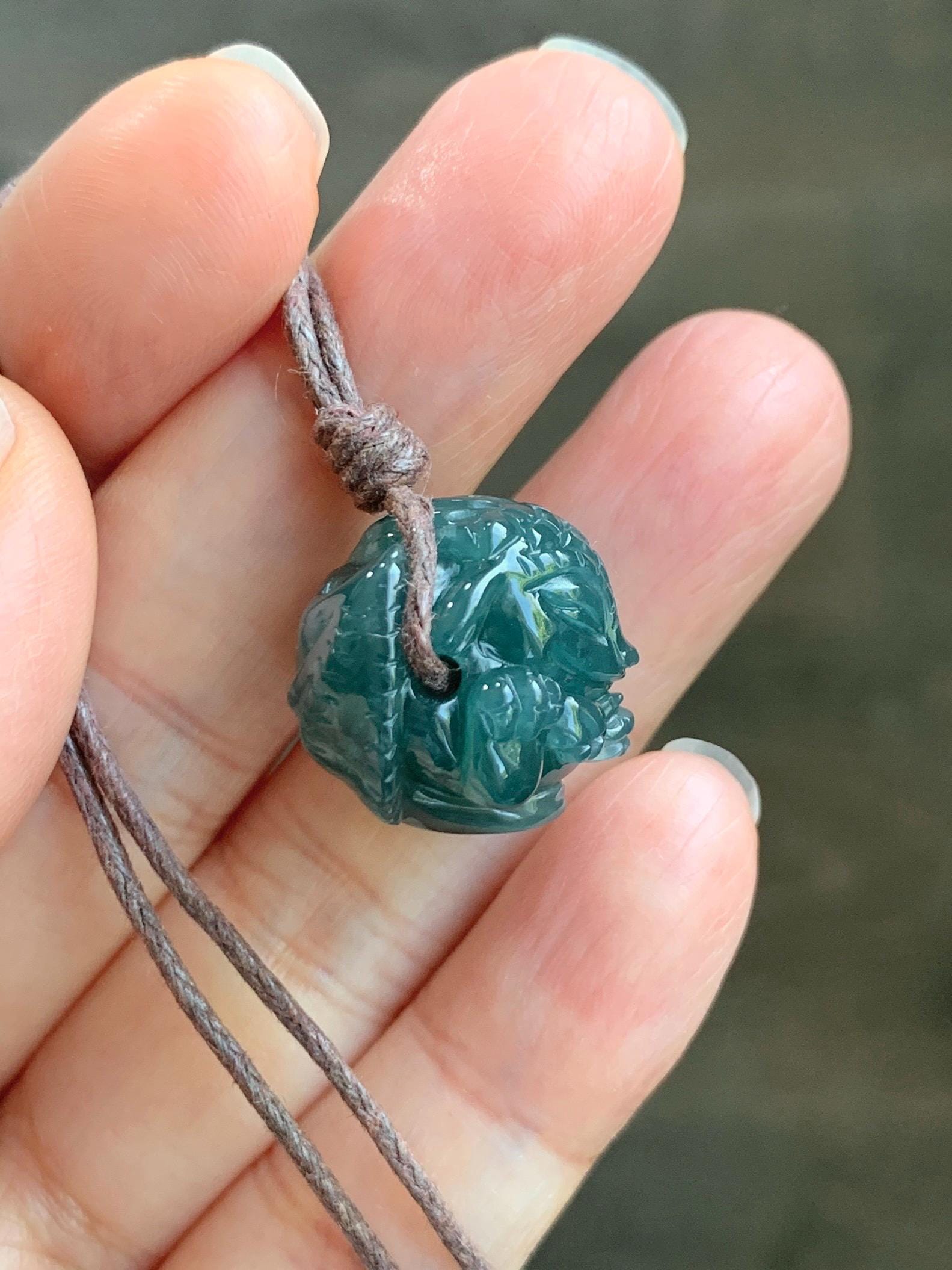 Natural Grade A Guatemalan Icy Translucent Dark Teal Blue Jade Jadeite Baby Dragon Ball Pendant Rope Necklace 26” 天然老种冰胶危深蓝翡翠龙宝宝吊坠 LBZ264C
