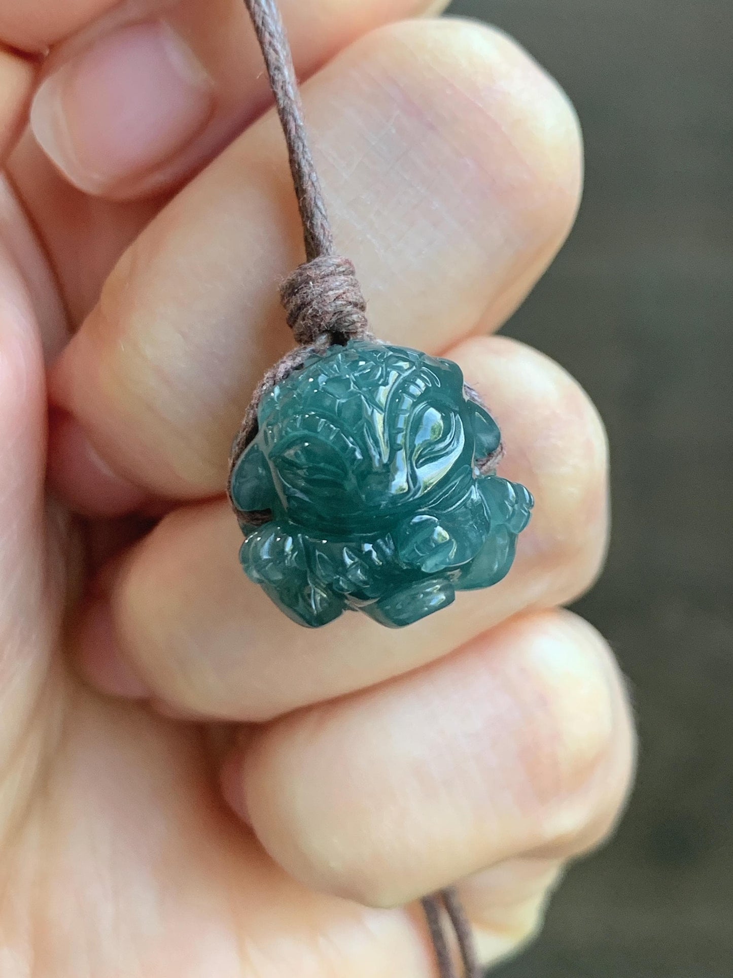 Natural Grade A Guatemalan Icy Translucent Dark Teal Blue Jade Jadeite Baby Dragon Ball Pendant Rope Necklace 26” 天然老种冰胶危深蓝翡翠龙宝宝吊坠 LBZ264C