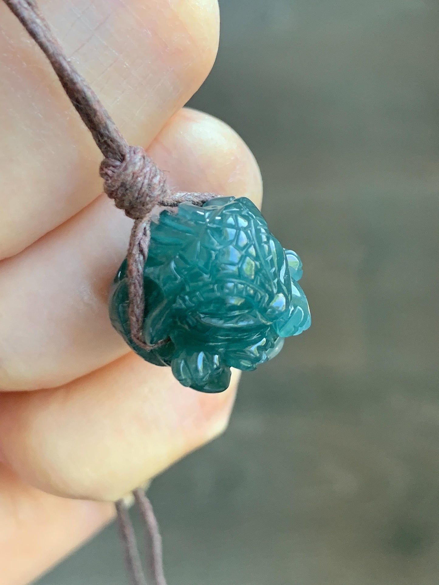 Natural Grade A Guatemalan Icy Translucent Dark Teal Blue Jade Jadeite Baby Dragon Ball Pendant Rope Necklace 26” 天然老种冰胶危深蓝翡翠龙宝宝吊坠 LBZ264C