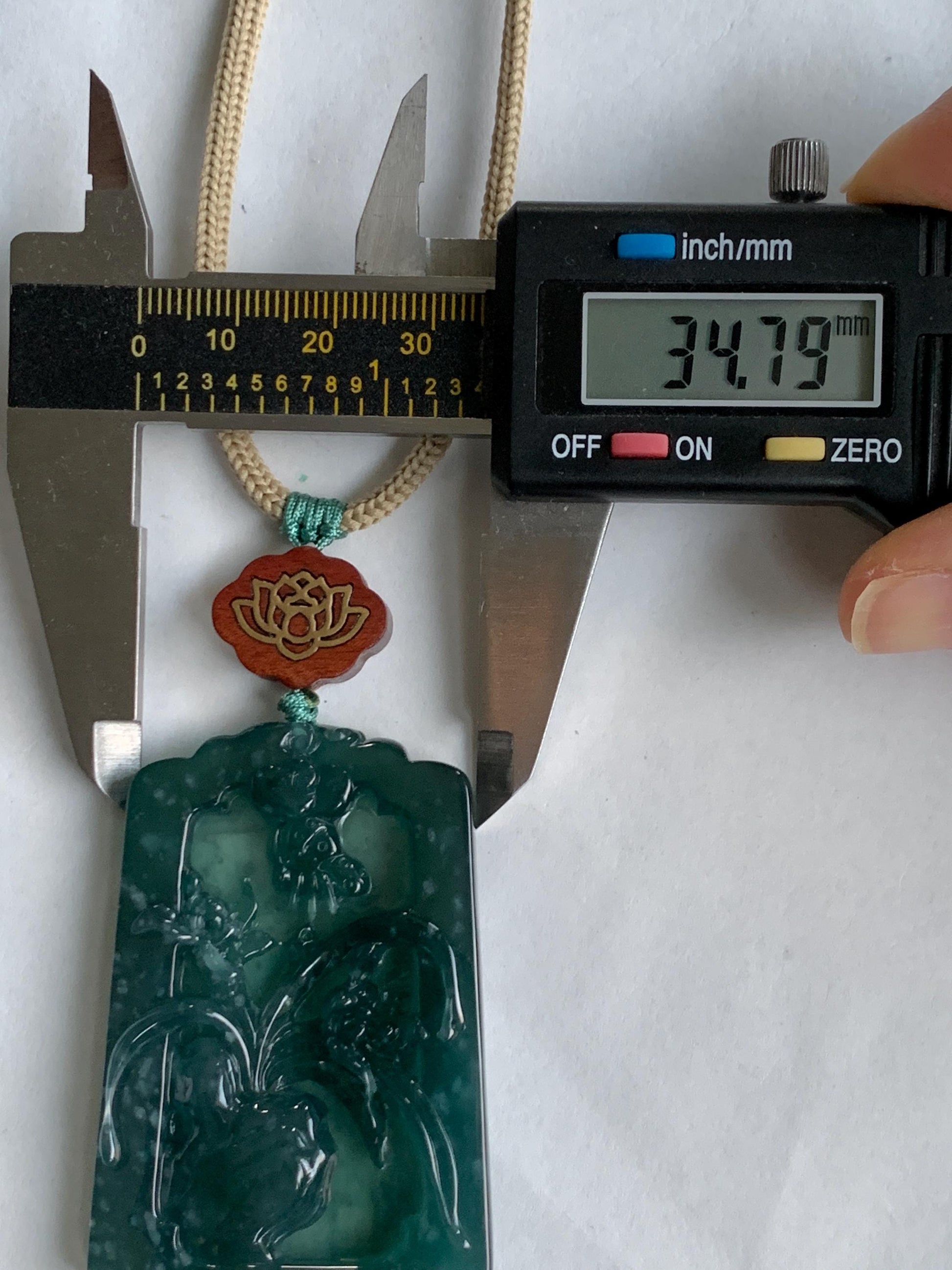 Natural Grade A Guatemalan Icy Translucent Dark Teal Blue Jade Jadeite Carved Orchid Pendant Rope Necklace 29.5" 40g 天然冰危湖水蓝翡翠兰花牌吊坠LHP220