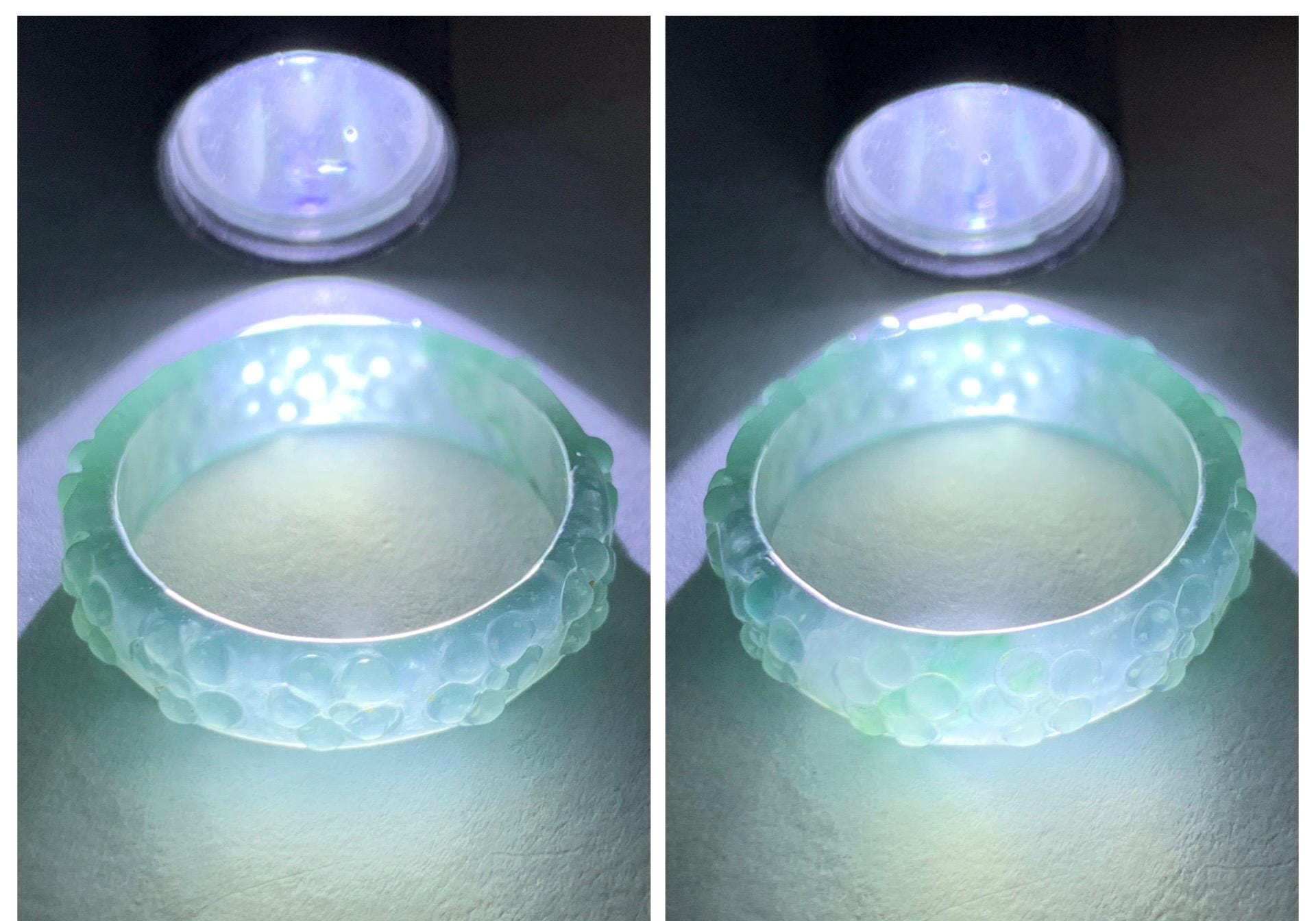 Natural Grade A Guatemalan Icy Translucent Light Teal Blue Jade Jadeite Carved Cherry Blossom Band Ring Size 8.75 US 天然冰胶危蓝翡翠梅花戒圈 WQB66F