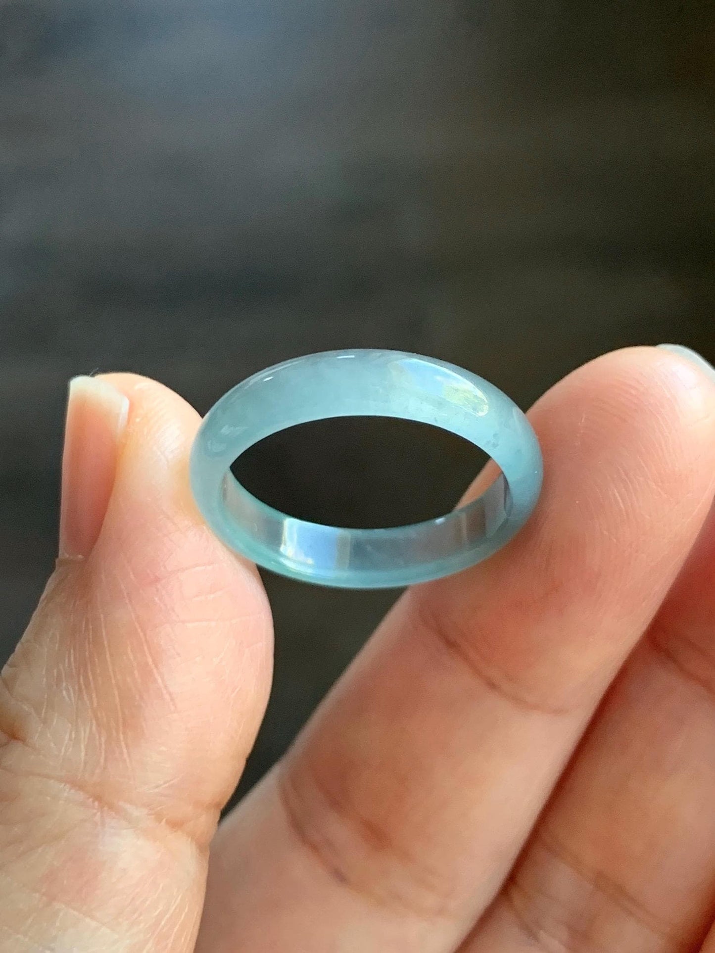 Natural Grade A Guatemalan Icy Highly Translucent Light Teal Blue Jade Jadeite Band Ring Size 7.75 US 天然冰胶危浅蓝绿起光翡翠戒圈 WLL55A