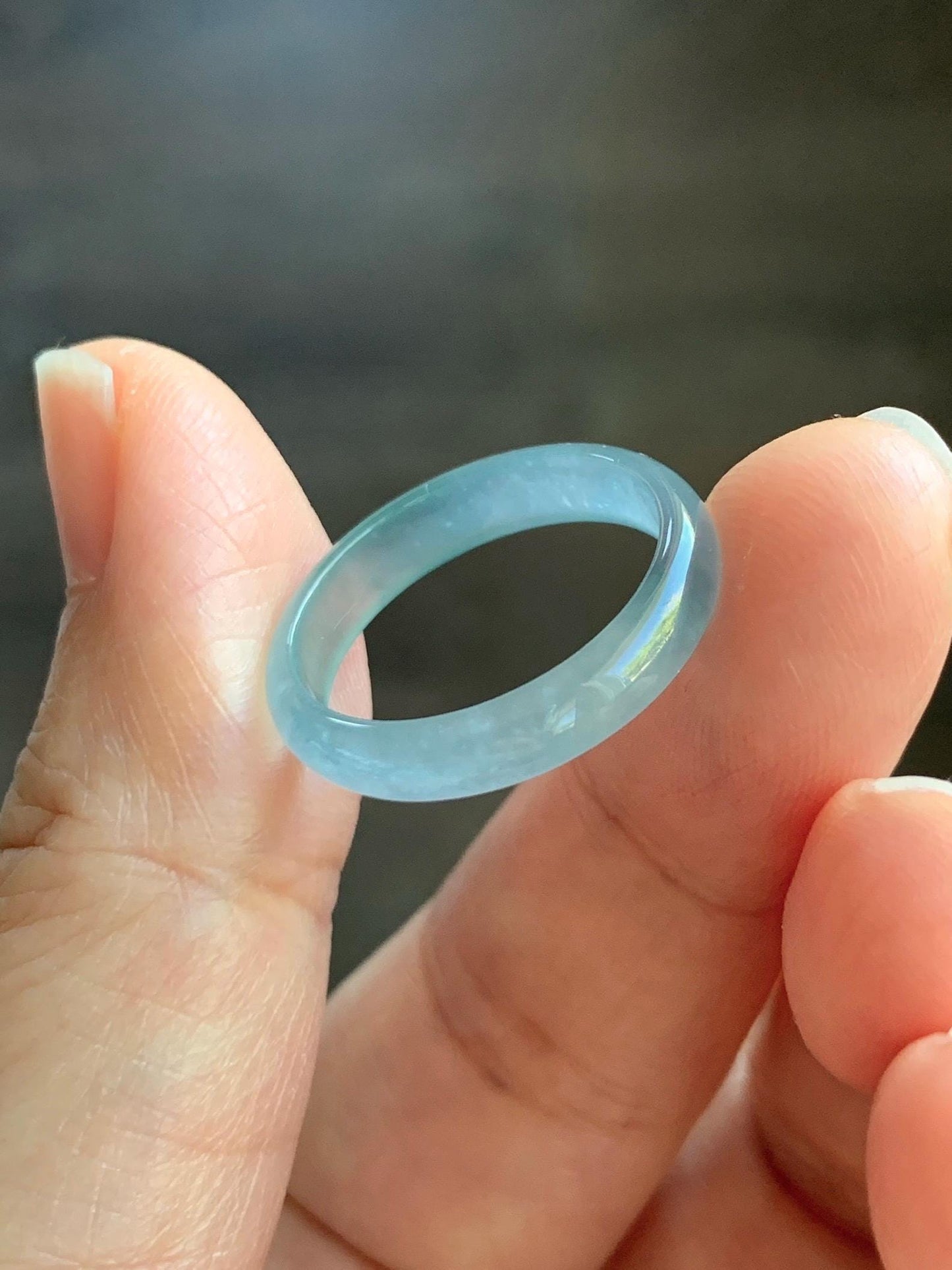 Natural Grade A Guatemalan Icy Highly Translucent Light Teal Blue Jade Jadeite Band Ring Size 7.75 US 天然冰胶危浅蓝绿起光翡翠戒圈 WLL55A