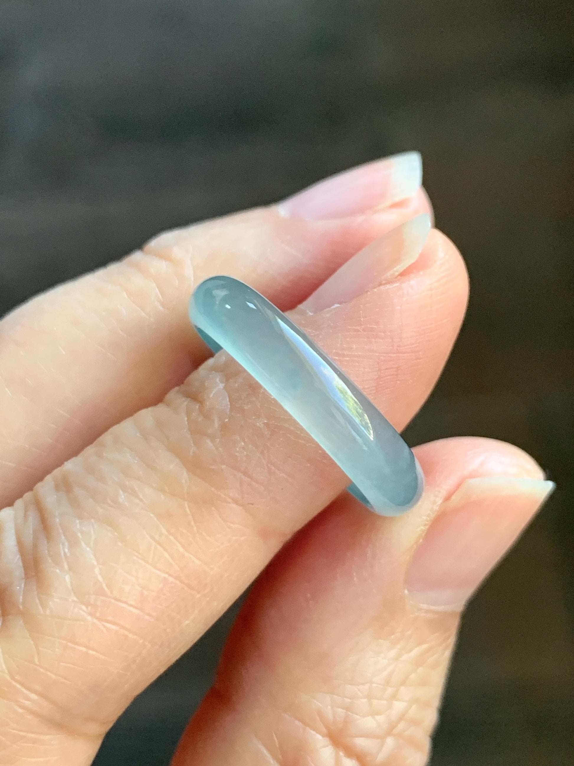 Natural Grade A Guatemalan Icy Highly Translucent Light Teal Blue Jade Jadeite Band Ring Size 7.75 US 天然冰胶危浅蓝绿起光翡翠戒圈 WLL55A