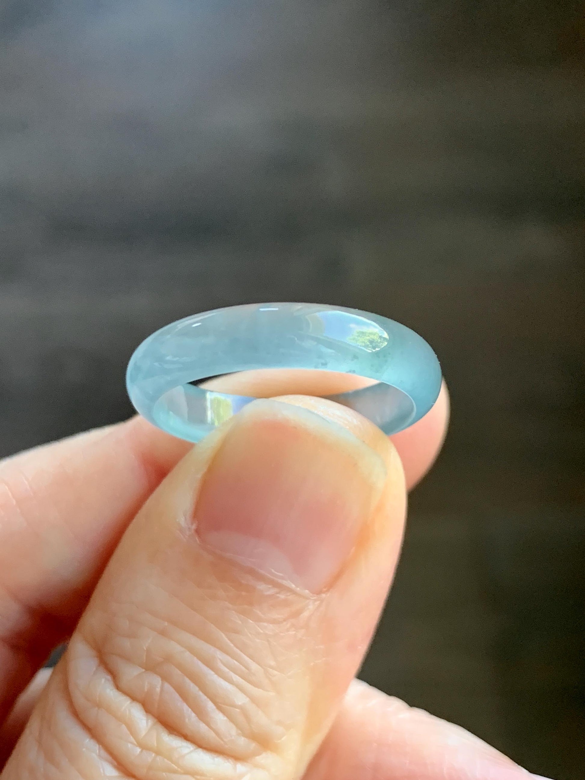 Natural Grade A Guatemalan Icy Highly Translucent Light Teal Blue Jade Jadeite Band Ring Size 7.75 US 天然冰胶危浅蓝绿起光翡翠戒圈 WLL55A