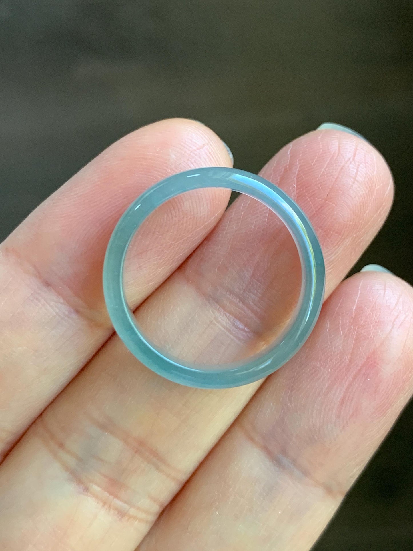Natural Grade A Guatemalan Icy Highly Translucent Light Teal Blue Jade Jadeite Band Ring Size 7.75 US 天然冰胶危浅蓝绿起光翡翠戒圈 WLL55A