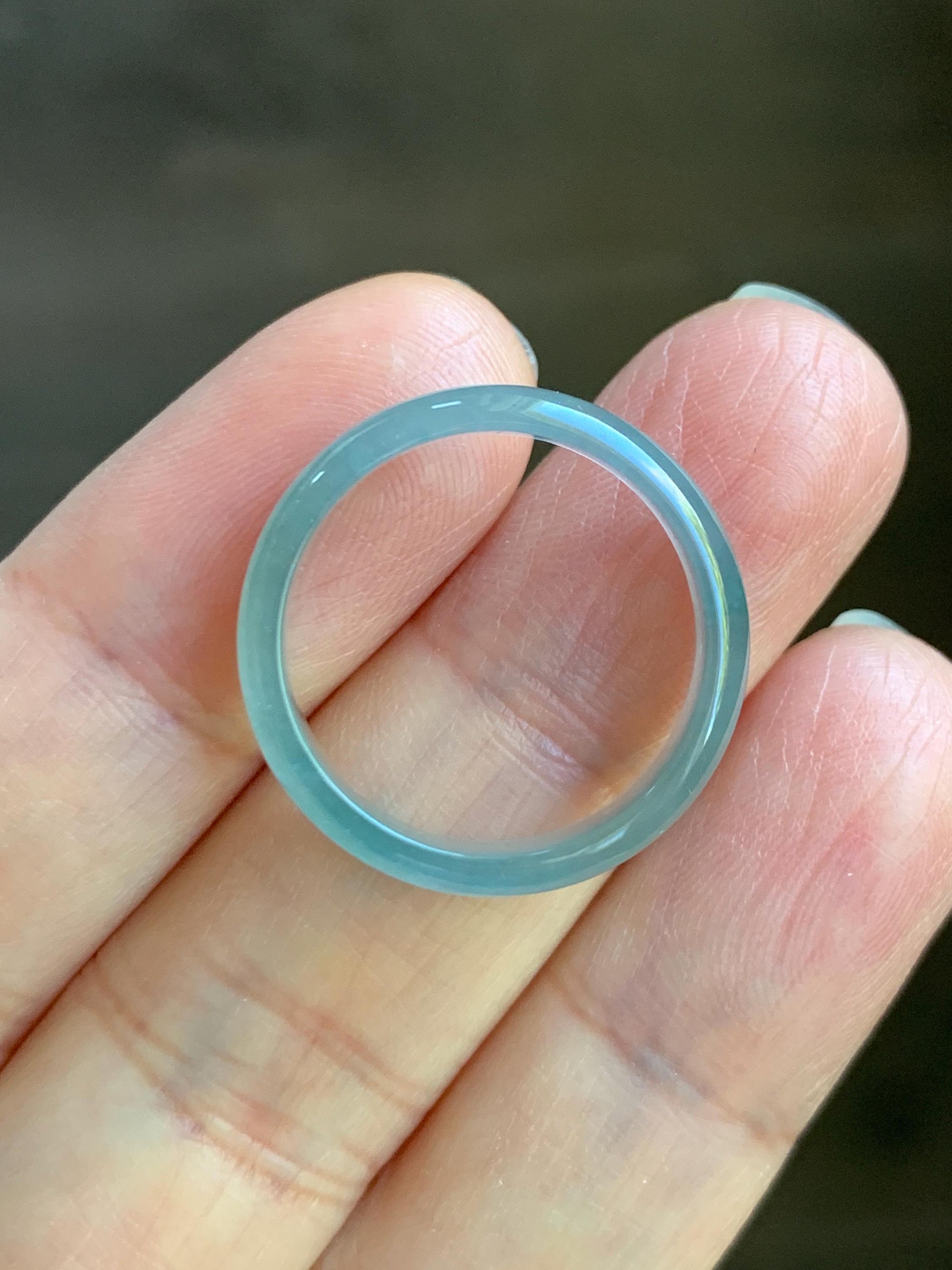 Natural Grade A Guatemalan Icy Highly Translucent Light Teal Blue Jade Jadeite Band Ring Size 7.75 US 天然冰胶危浅蓝绿起光翡翠戒圈 WLL55A