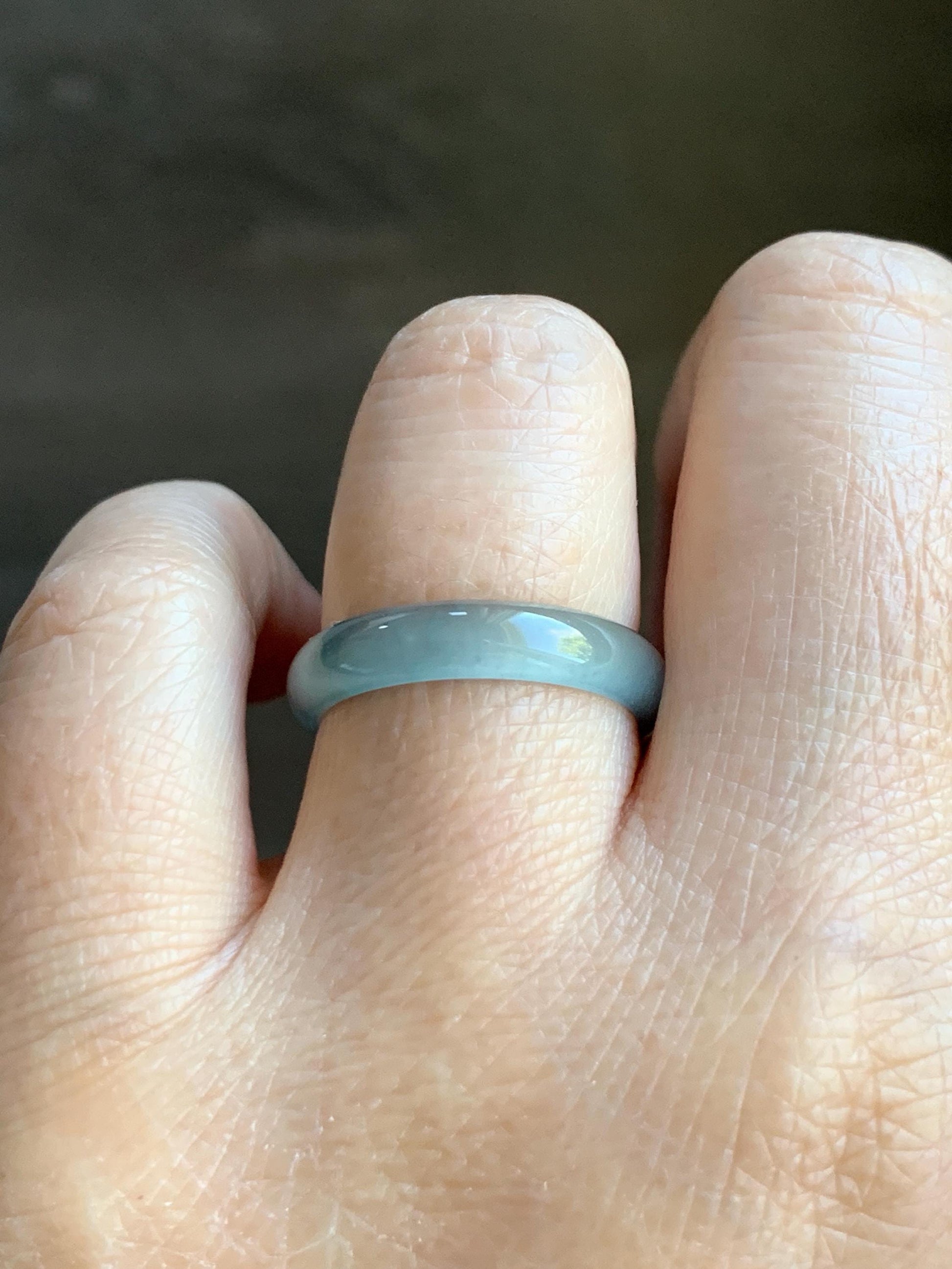 Natural Grade A Guatemalan Icy Highly Translucent Light Teal Blue Jade Jadeite Band Ring Size 7.75 US 天然冰胶危浅蓝绿起光翡翠戒圈 WLL55A