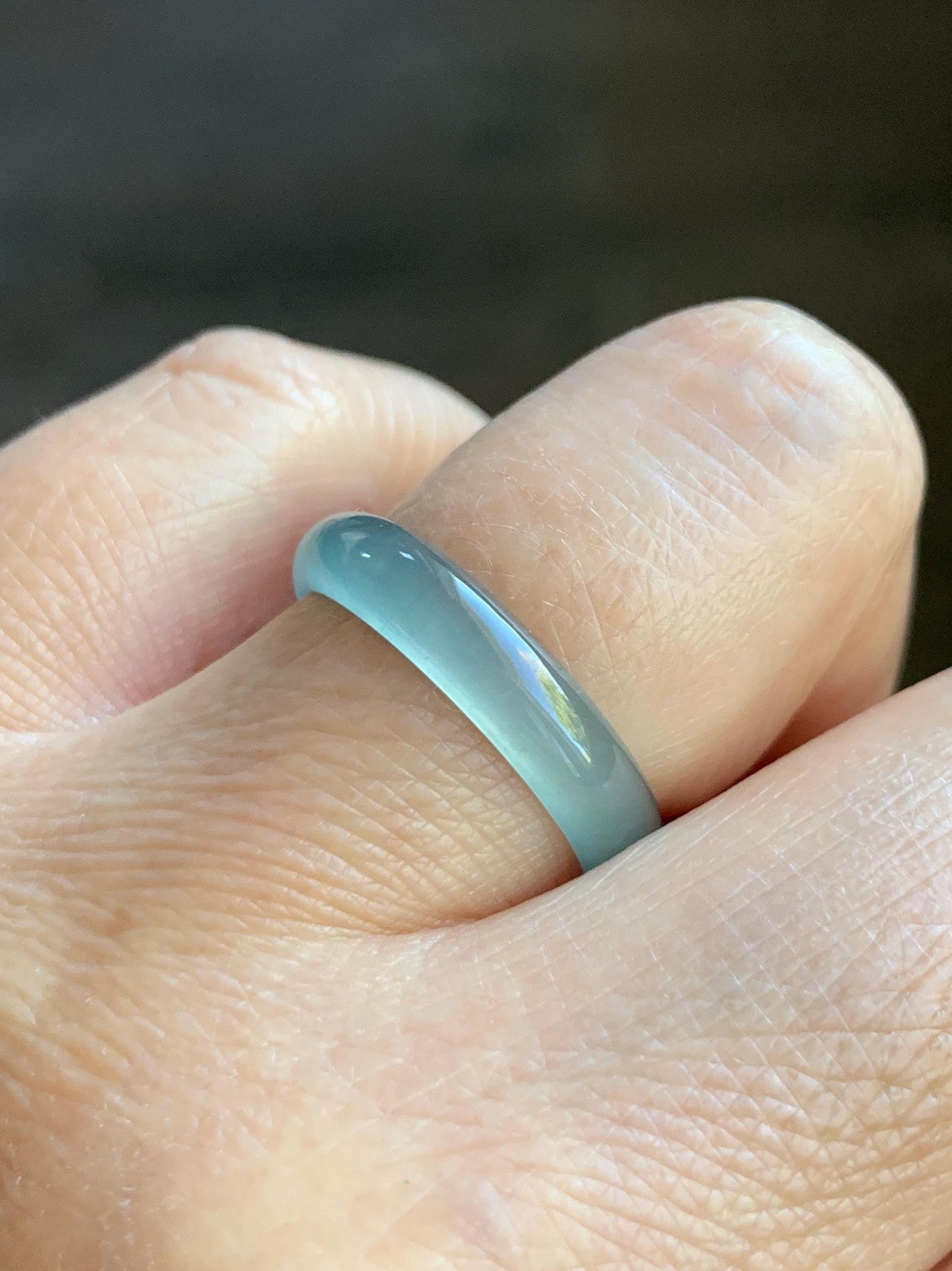 Natural Grade A Guatemalan Icy Highly Translucent Light Teal Blue Jade Jadeite Band Ring Size 7.75 US 天然冰胶危浅蓝绿起光翡翠戒圈 WLL55A