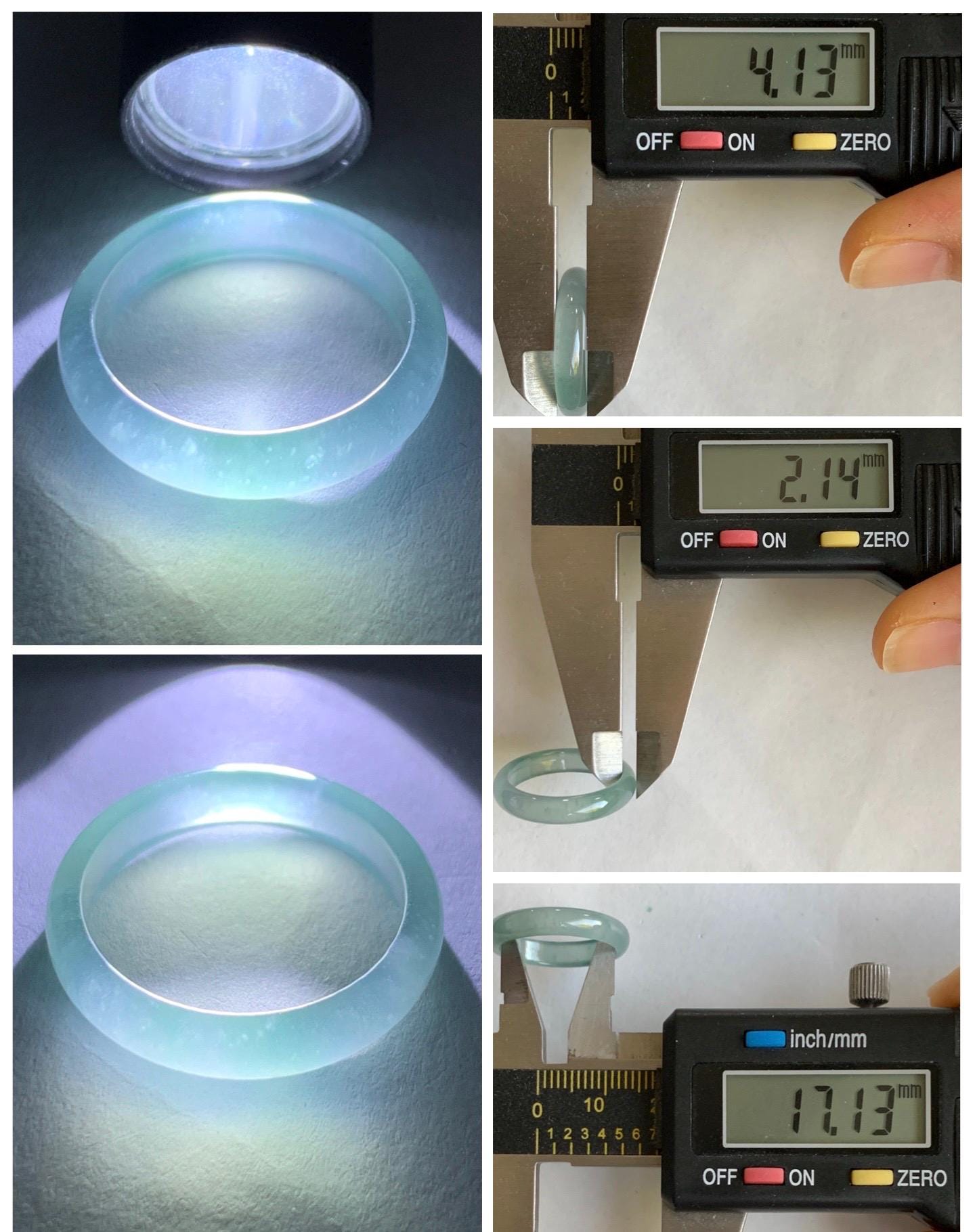Natural Grade A Guatemalan Icy Highly Translucent Light Teal & Green Marbled Jade Jadeite Band Ring Size 6.5 US 天然冰胶危浅蓝绿起光翡翠戒圈 WLL55B
