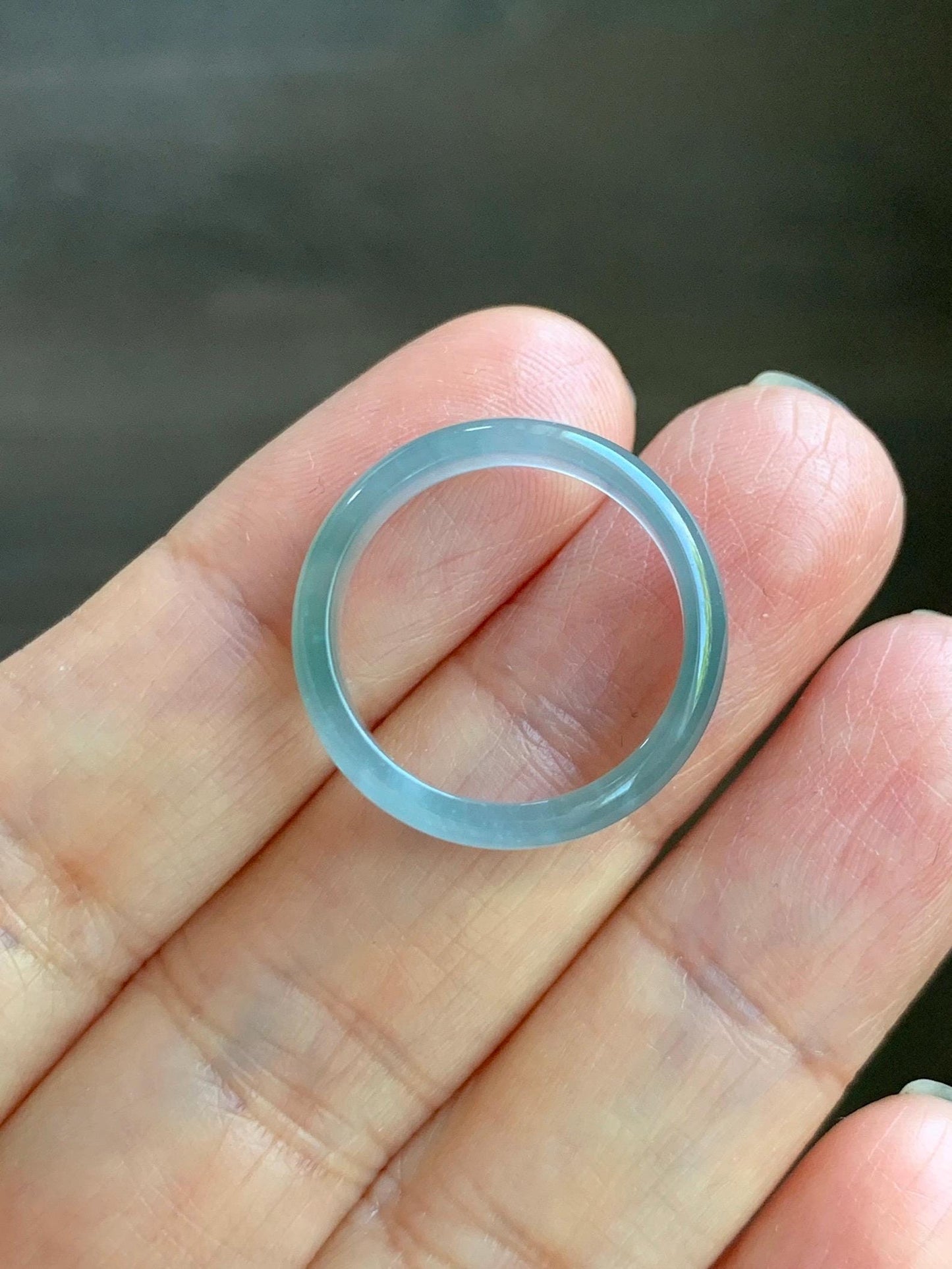 Natural Grade A Guatemalan Icy Highly Translucent Light Teal & Green Marbled Jade Jadeite Band Ring Size 6.5 US 天然冰胶危浅蓝绿起光翡翠戒圈 WLL55B