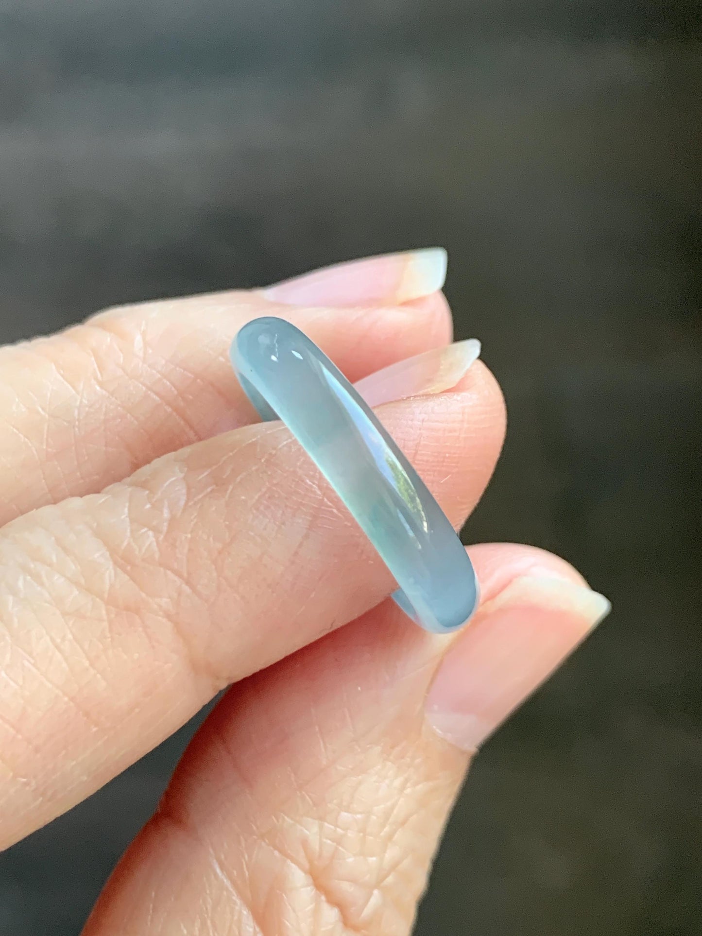 Natural Grade A Guatemalan Icy Highly Translucent Light Teal & Green Marbled Jade Jadeite Band Ring Size 6.5 US 天然冰胶危浅蓝绿起光翡翠戒圈 WLL55B