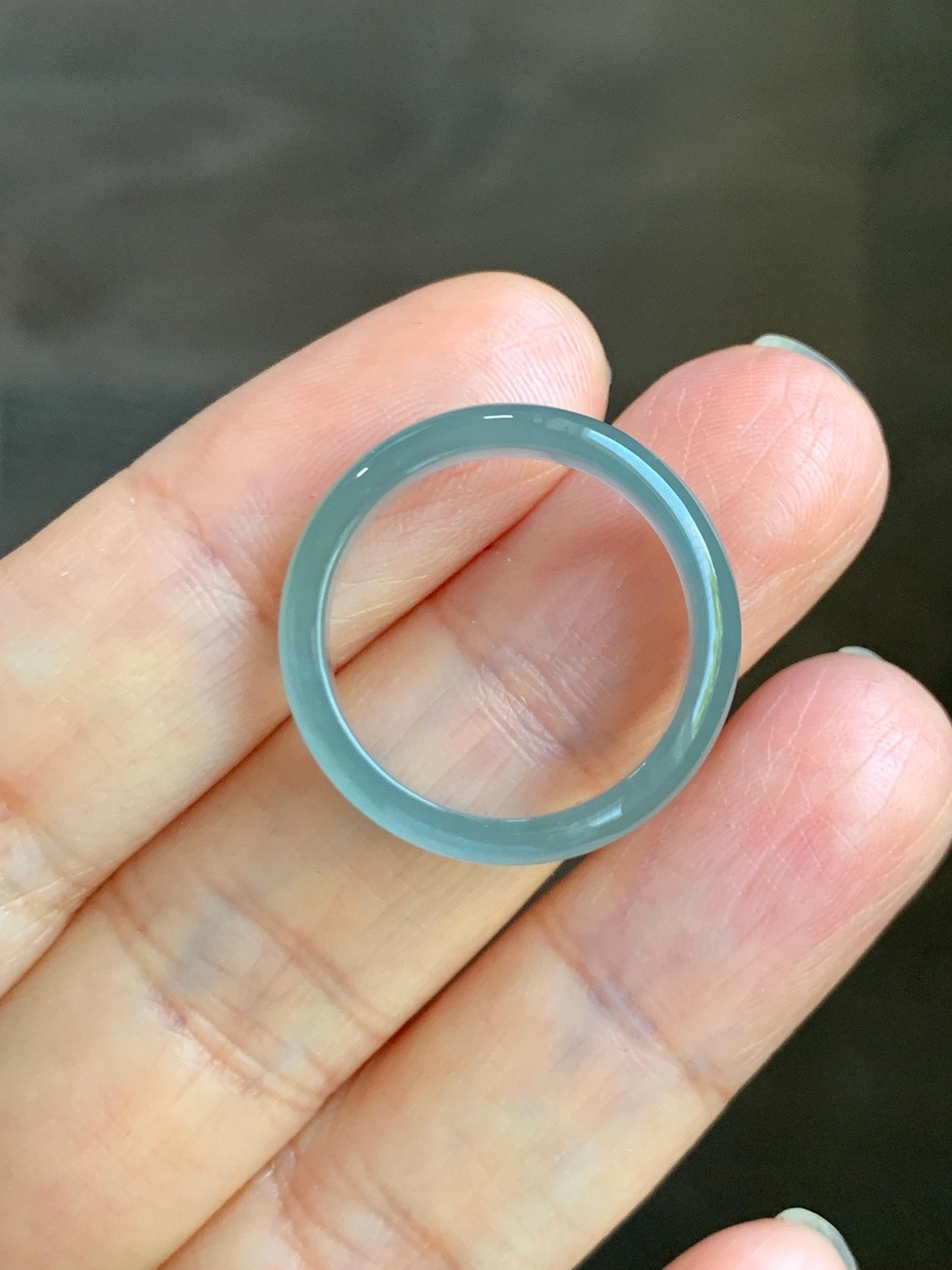 Natural Grade A Guatemalan Icy Highly Translucent Light Teal Jade Jadeite Band Ring Size 7.75 US 天然冰胶危浅蓝绿起光翡翠戒圈 WLL55C