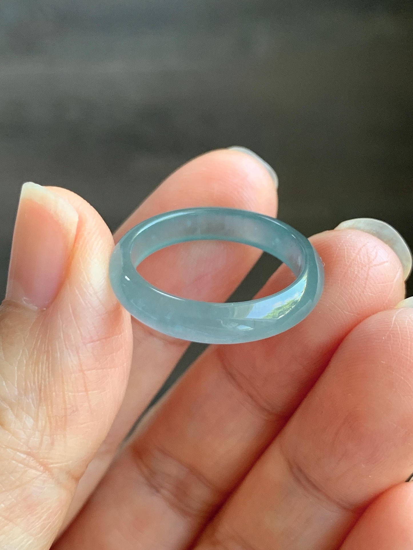 Natural Grade A Guatemalan Icy Highly Translucent Light Teal Jade Jadeite Band Ring Size 7.75 US 天然冰胶危浅蓝绿起光翡翠戒圈 WLL55C