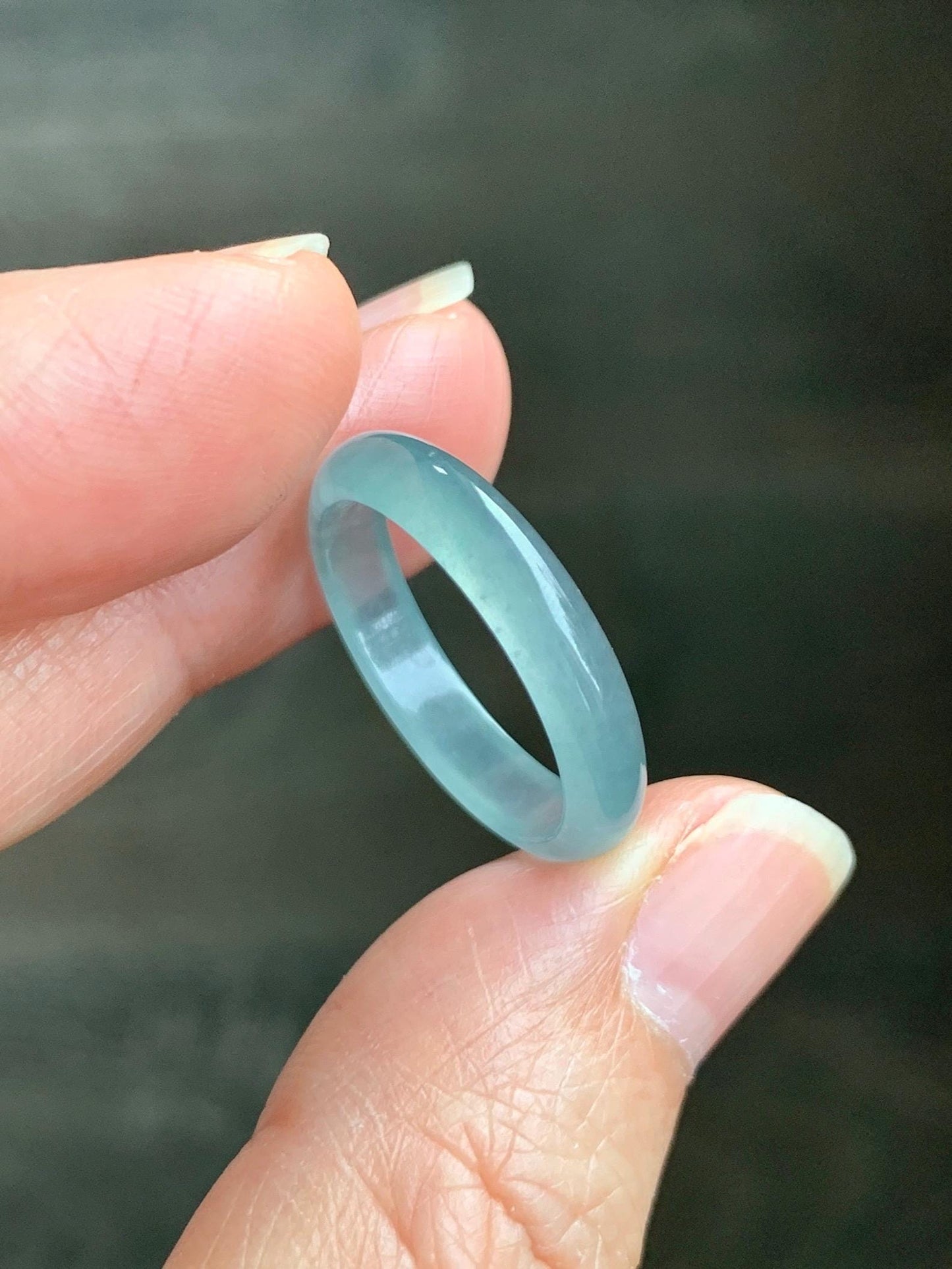 Natural Grade A Guatemalan Icy Highly Translucent Light Teal Jade Jadeite Band Ring Size 7.75 US 天然冰胶危浅蓝绿起光翡翠戒圈 WLL55D