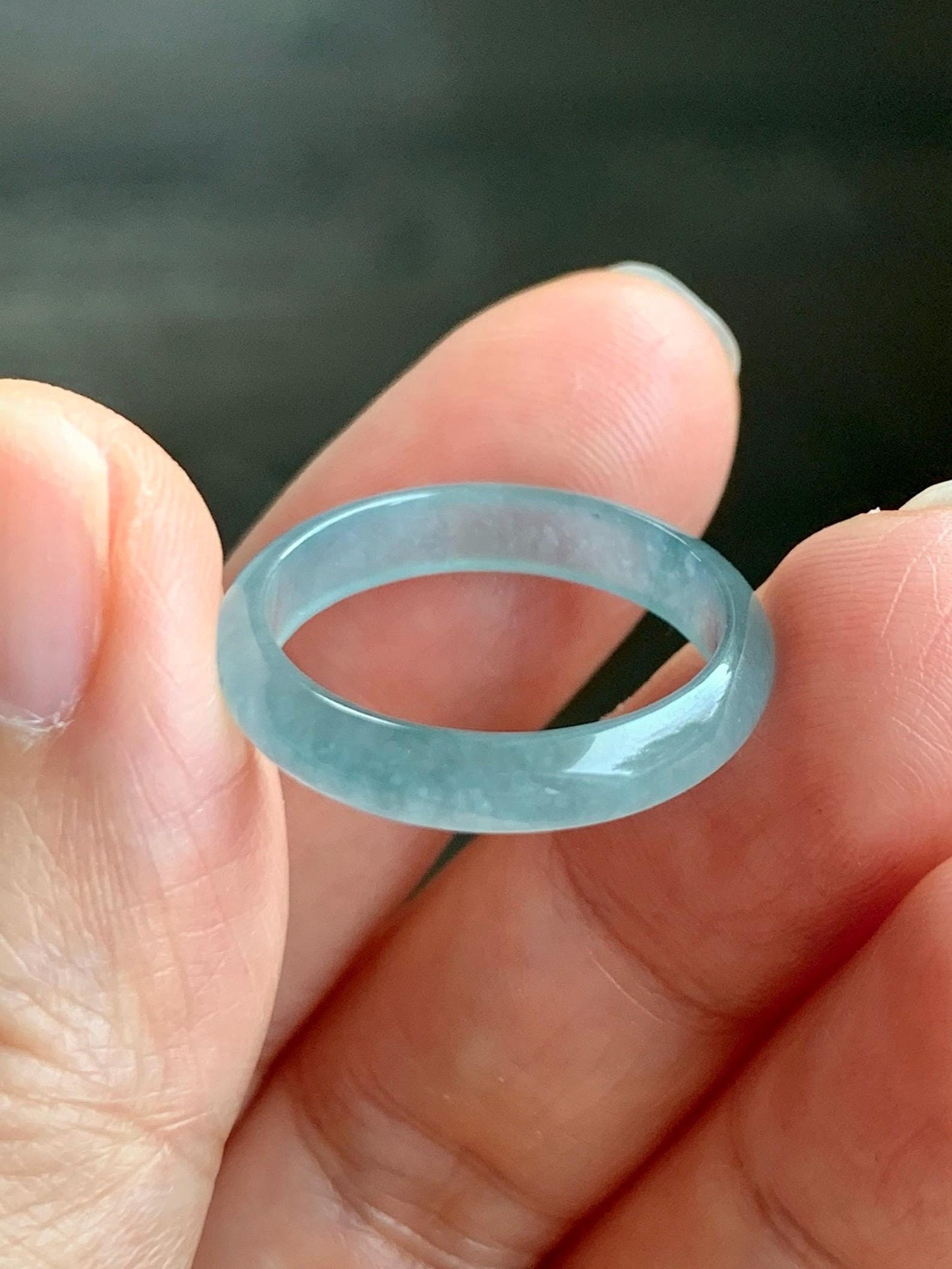 Natural Grade A Guatemalan Icy Highly Translucent Light Teal Jade Jadeite Band Ring Size 7.75 US 天然冰胶危浅蓝绿起光翡翠戒圈 WLL55D