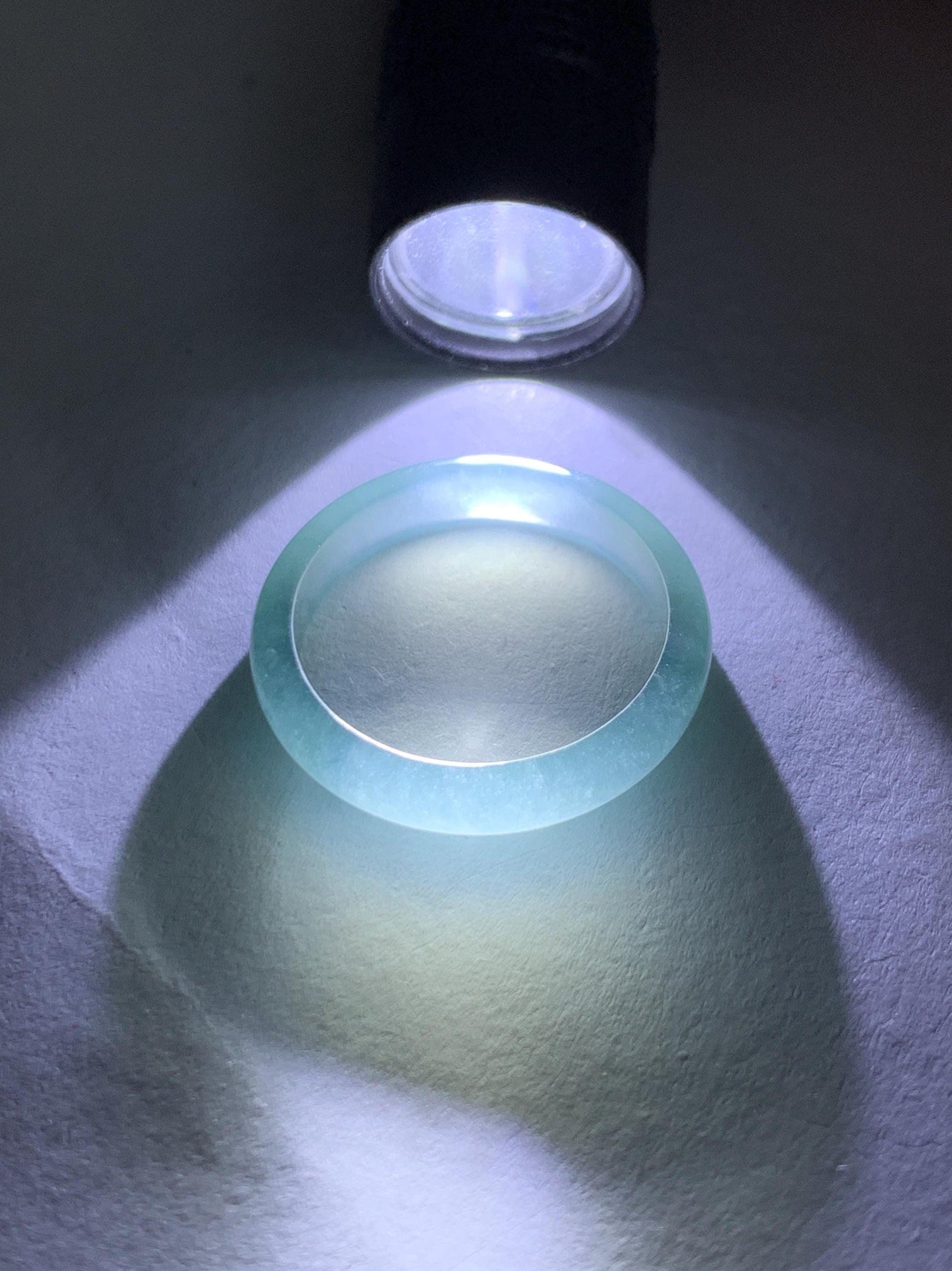Natural Grade A Guatemalan Icy Highly Translucent Light Teal Jade Jadeite Band Ring Size 7.75 US 天然冰胶危浅蓝绿起光翡翠戒圈 WLL55D