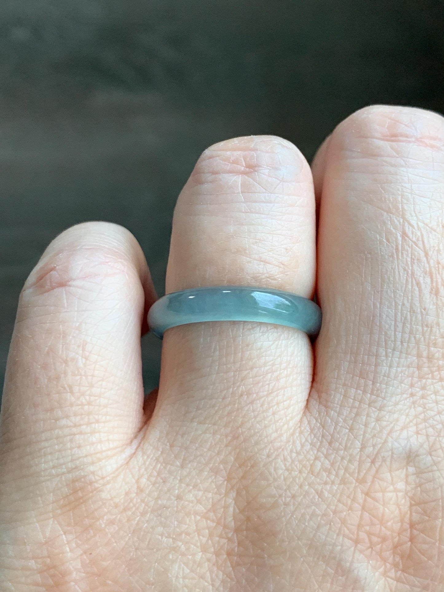Natural Grade A Guatemalan Icy Highly Translucent Light Teal Jade Jadeite Band Ring Size 7.75 US 天然冰胶危浅蓝绿起光翡翠戒圈 WLL55D