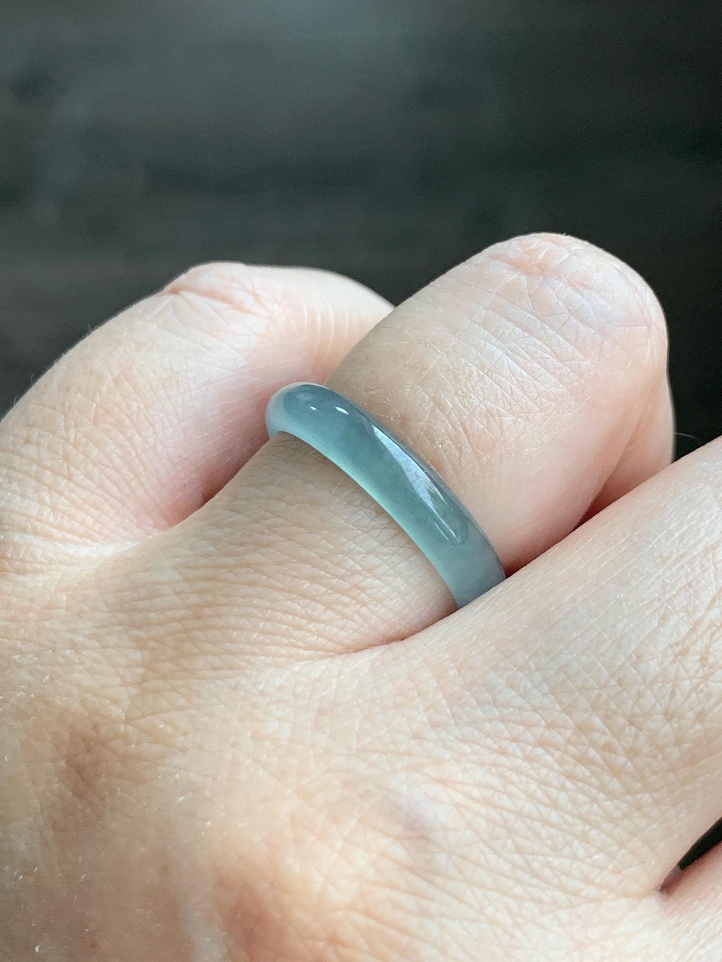 Natural Grade A Guatemalan Icy Highly Translucent Light Teal Jade Jadeite Band Ring Size 7.75 US 天然冰胶危浅蓝绿起光翡翠戒圈 WLL55D