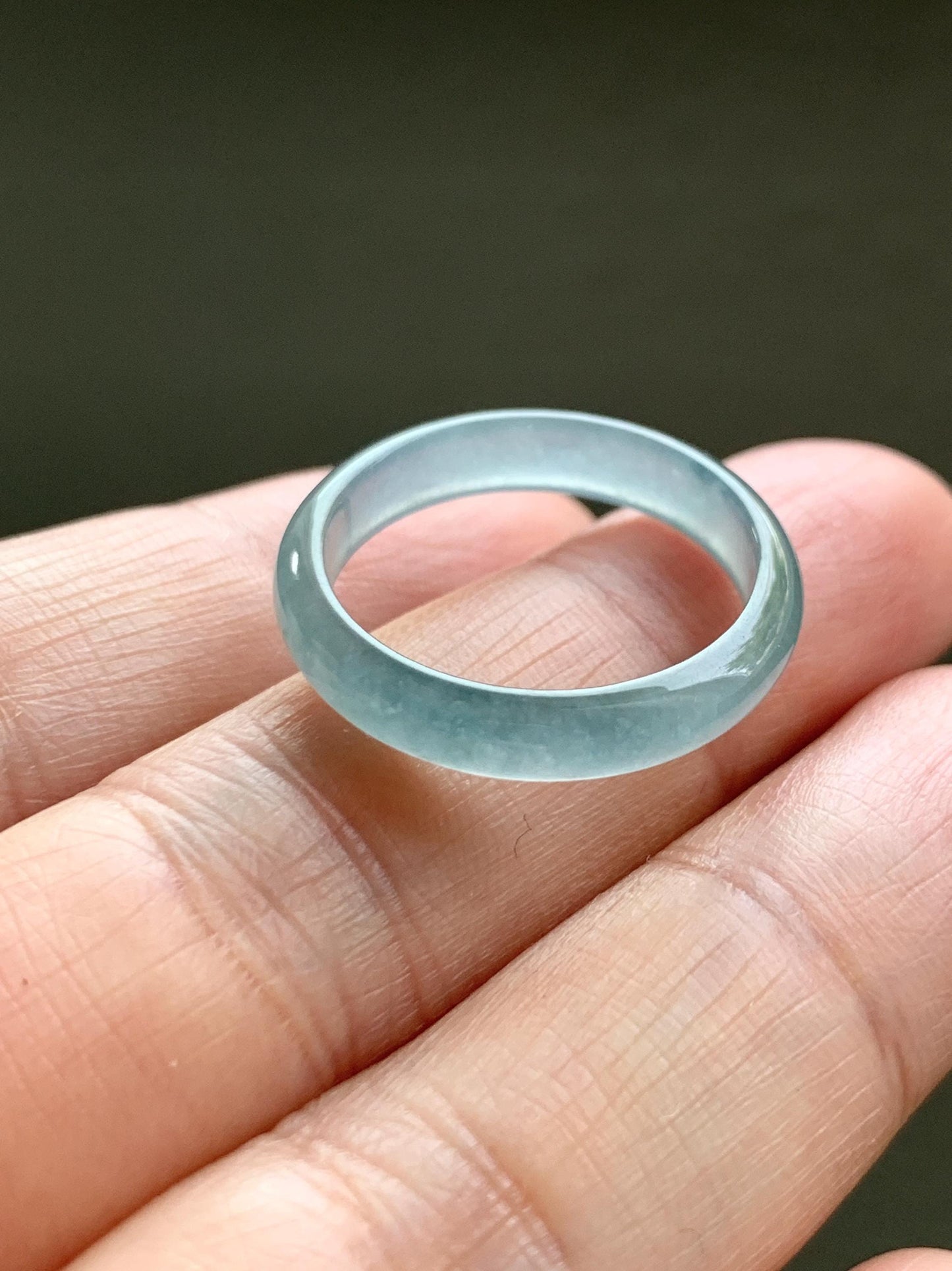 Natural Grade A Guatemalan Icy Highly Translucent Light Teal Jade Jadeite Band Ring Size 7.75 US 天然冰胶危浅蓝绿起光翡翠戒圈 WLL55D