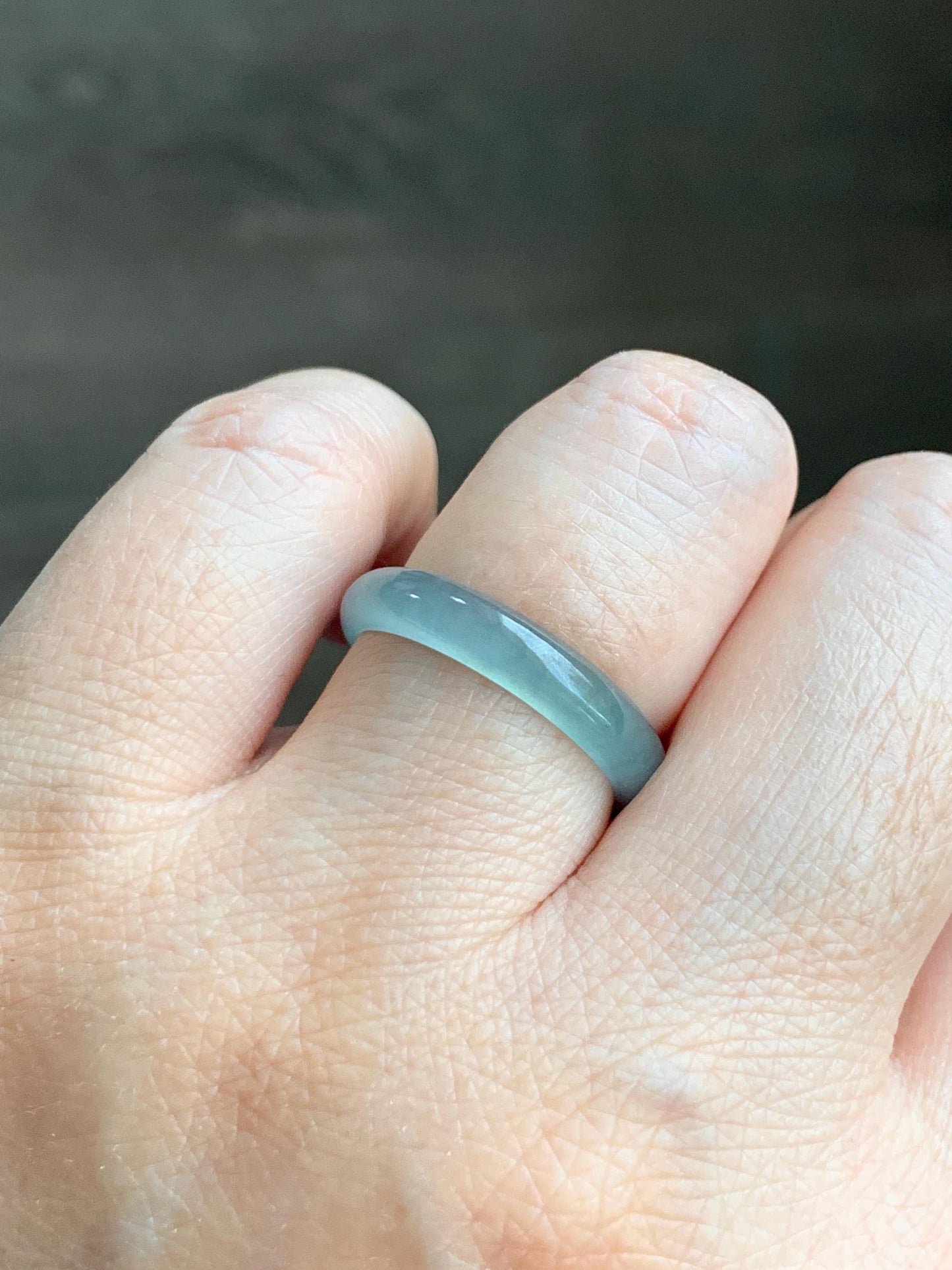 Natural Grade A Guatemalan Icy Highly Translucent Light Teal Jade Jadeite Band Ring Size 7.75 US 天然冰胶危浅蓝绿起光翡翠戒圈 WLL55D