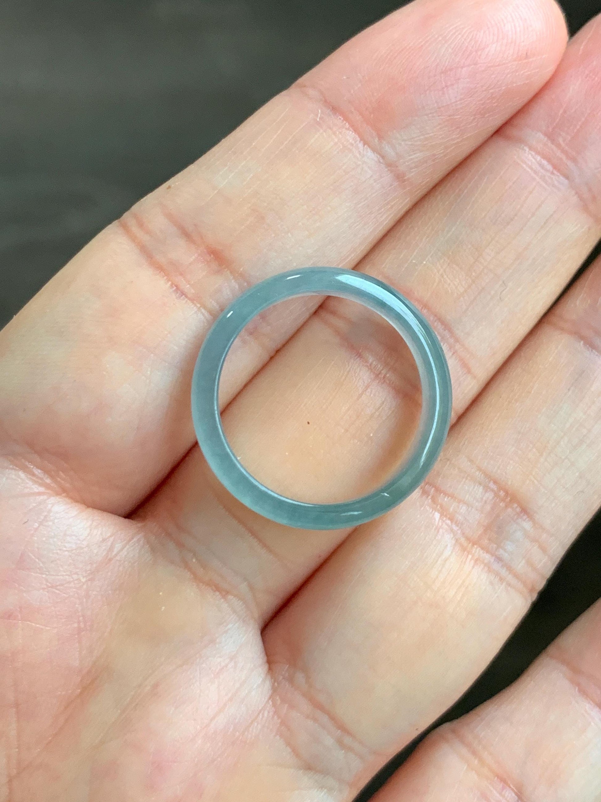 Natural Grade A Guatemalan Icy Highly Translucent Light Teal Jade Jadeite Band Ring Size 7.75 US 天然冰胶危浅蓝绿起光翡翠戒圈 WLL55D