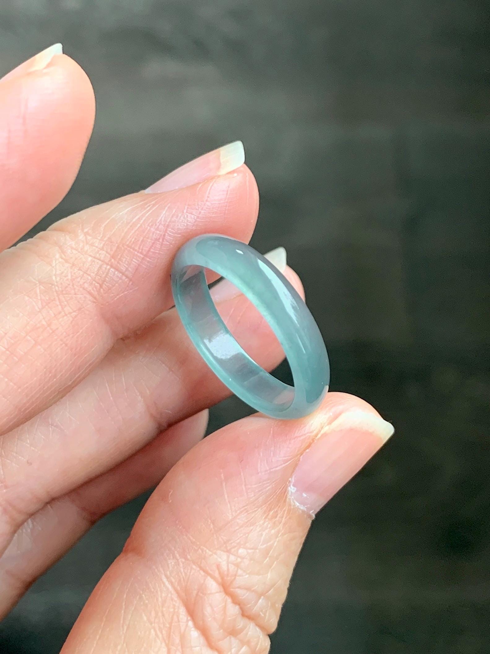 Natural Grade A Guatemalan Icy Highly Translucent Light Teal Jade Jadeite Band Ring Size 7.75 US 天然冰胶危浅蓝绿起光翡翠戒圈 WLL55E