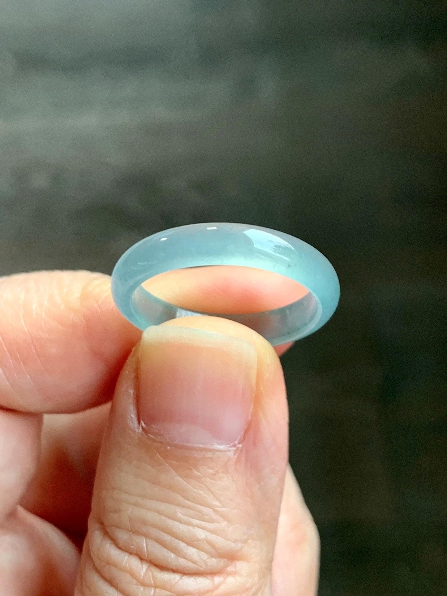 Natural Grade A Guatemalan Icy Highly Translucent Light Teal Jade Jadeite Band Ring Size 7.75 US 天然冰胶危浅蓝绿起光翡翠戒圈 WLL55F
