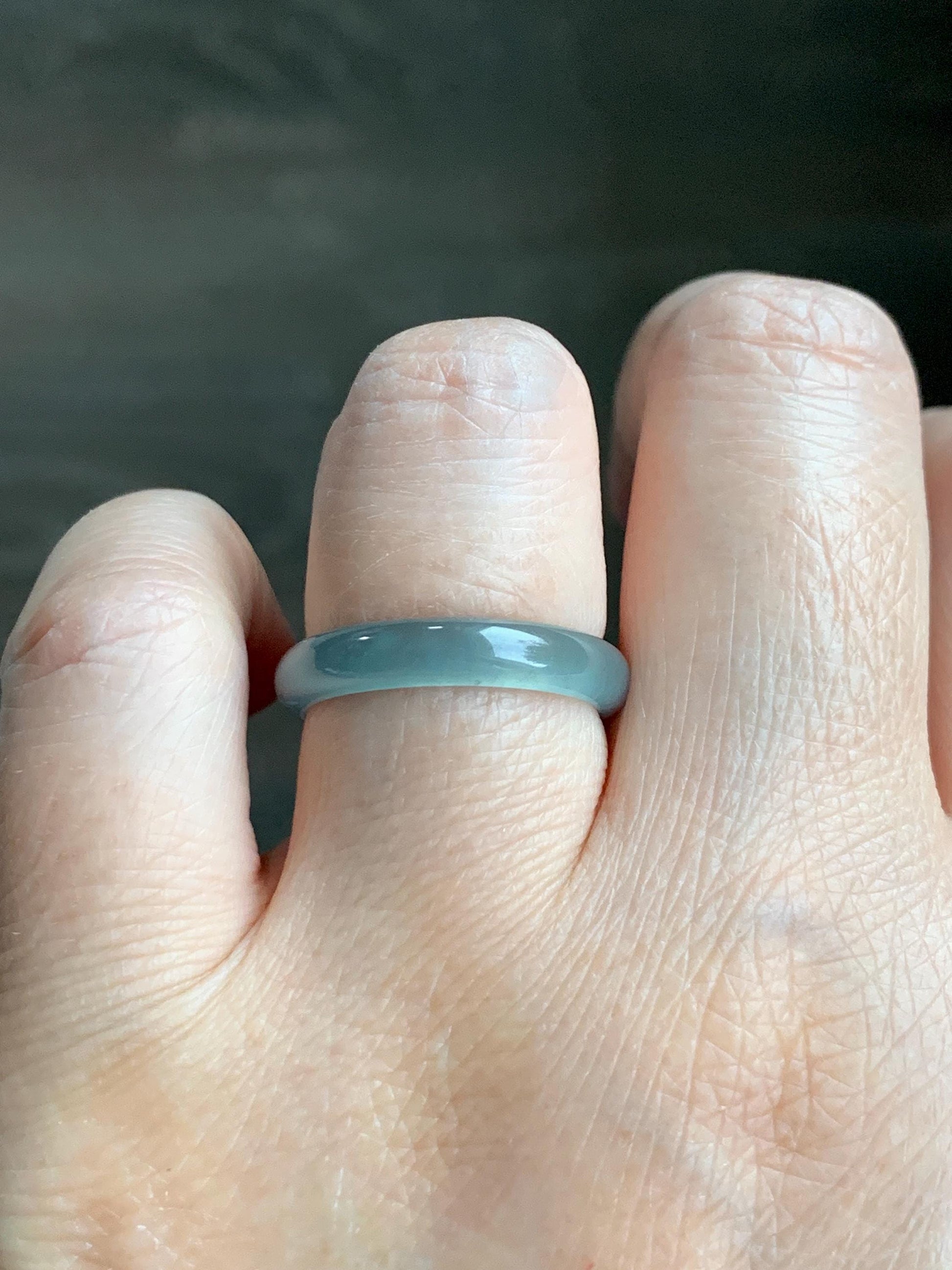Natural Grade A Guatemalan Icy Highly Translucent Light Teal Jade Jadeite Band Ring Size 7.75 US 天然冰胶危浅蓝绿起光翡翠戒圈 WLL55F