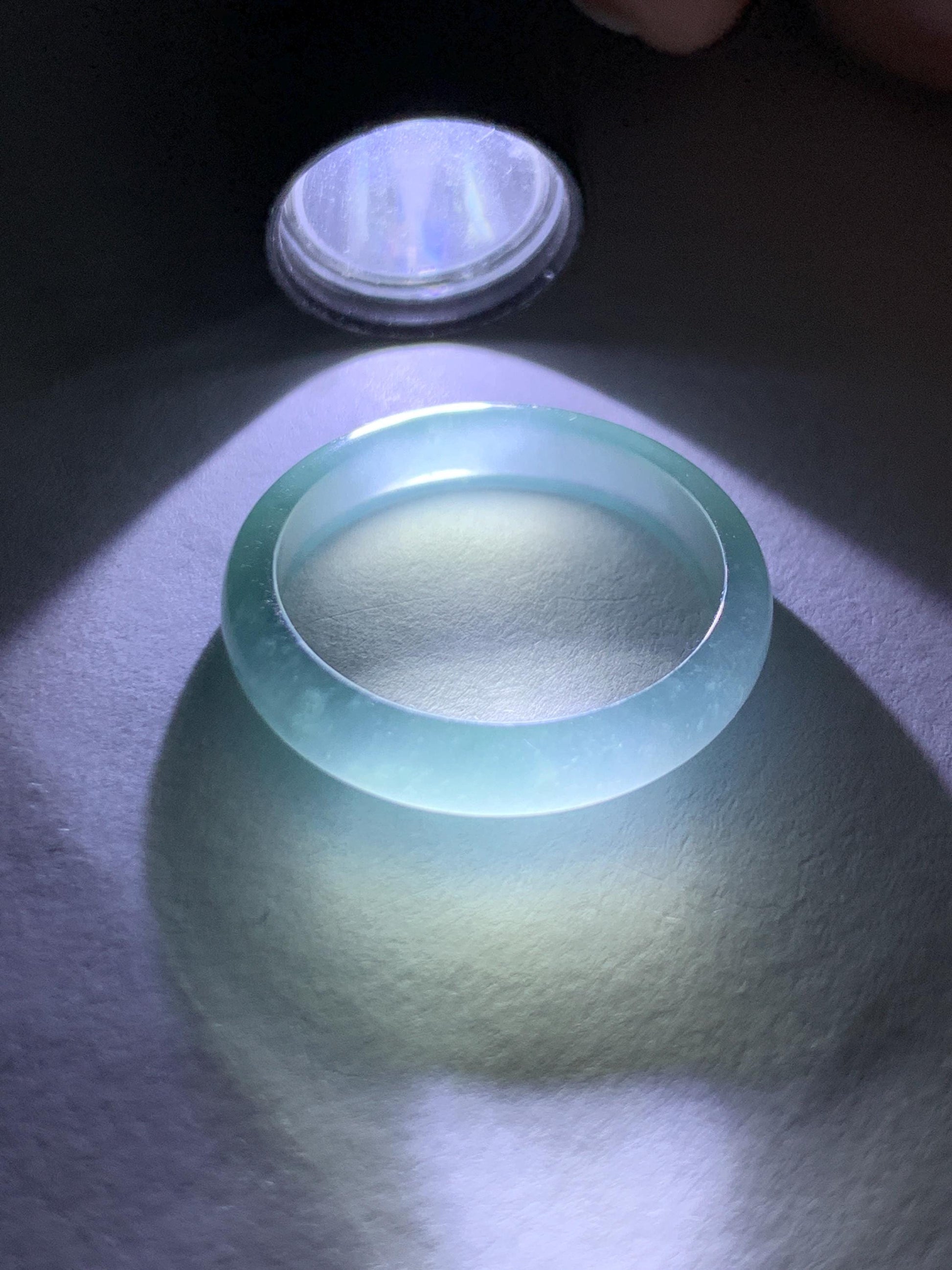 Natural Grade A Guatemalan Icy Highly Translucent Light Teal Jade Jadeite Band Ring Size 7.75 US 天然冰胶危浅蓝绿起光翡翠戒圈 WLL55F