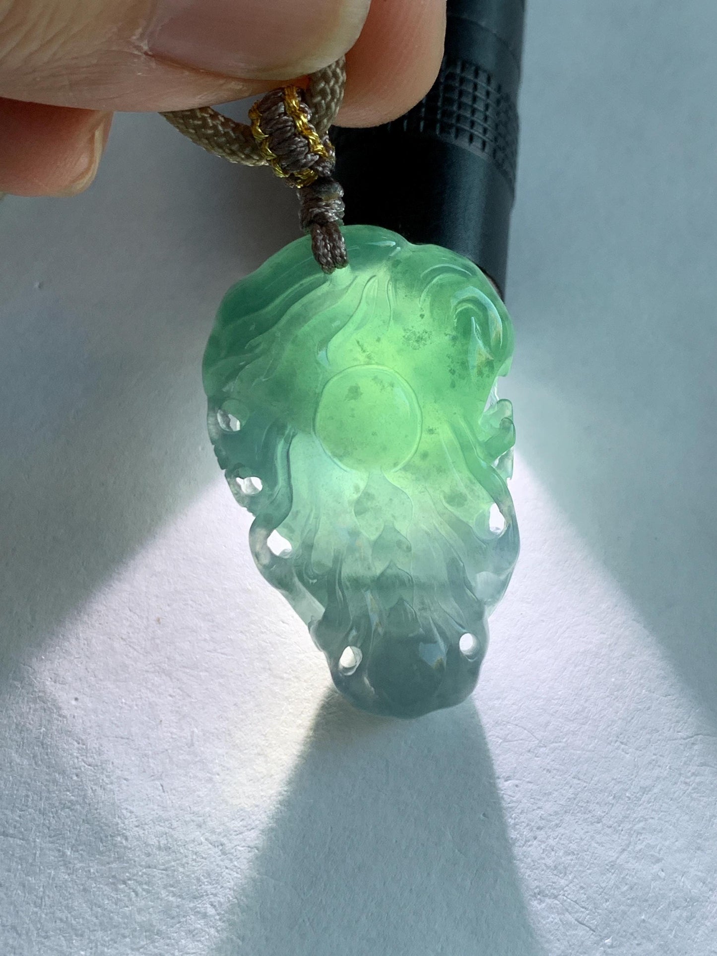 Natural Grade A Guatemalan Icy Translucent Teal Blue Marbled Jade Jadeite Carved Dragon Pendant Rope Necklace 25" 15g 天然冰危蓝紫翡翠精工龙头吊坠WLT288A