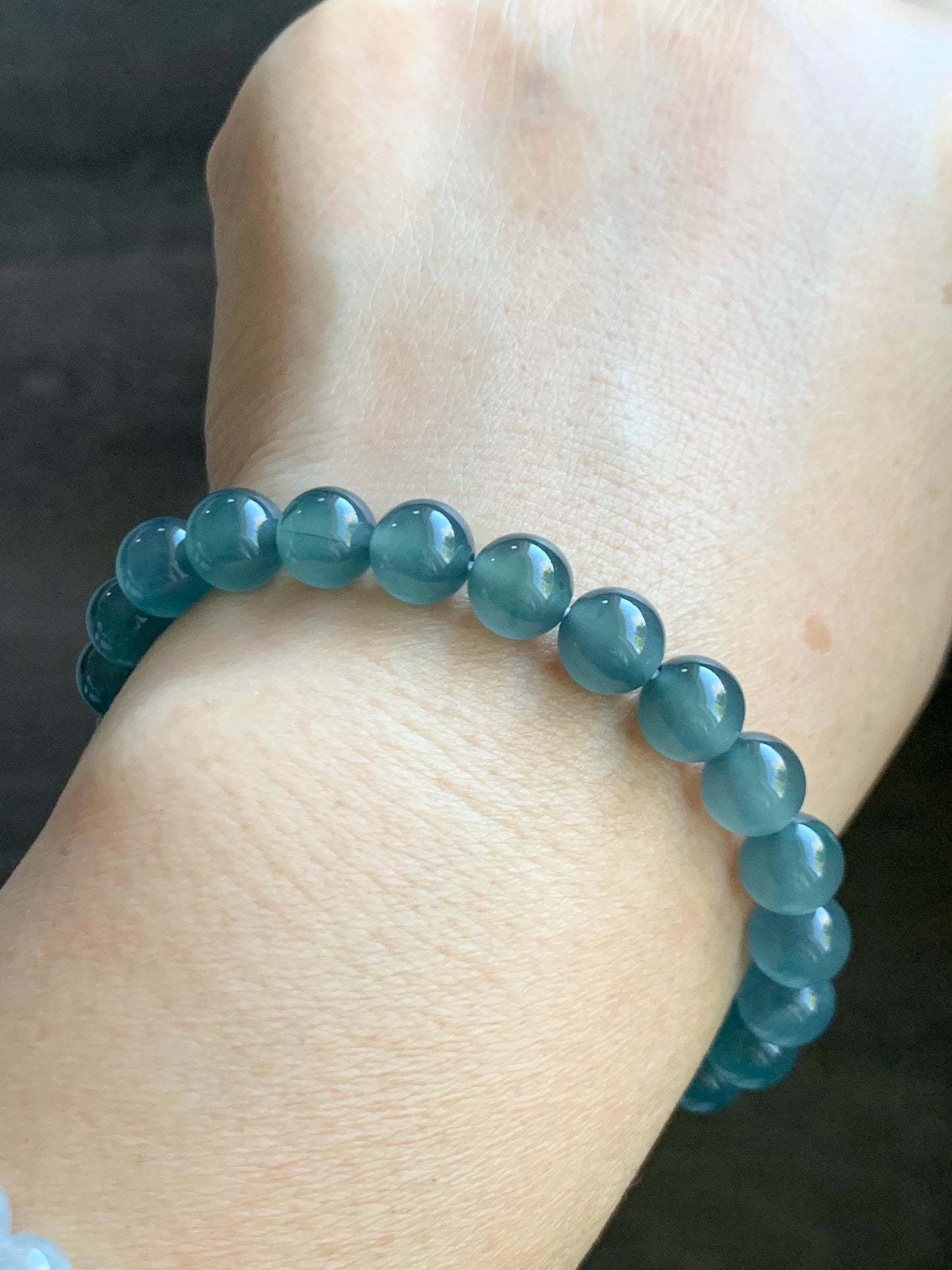 Natural Grade A Guatemalan Icy Highly Translucent Teal Blue Jade Jadeite Beaded Bracelet 7.8mm 7” 20g Stretchy 天然高冰危蓝翡翠手串 HWL286